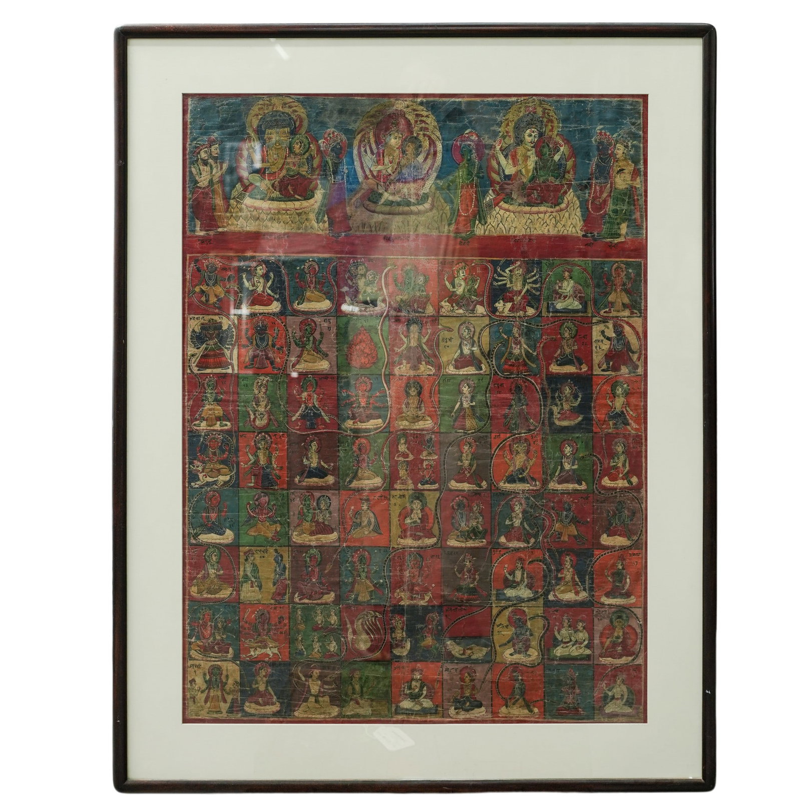 Antique Nepalese 'Snakes & Ladders' Thangka, Distemper on Cloth (1 of 4)