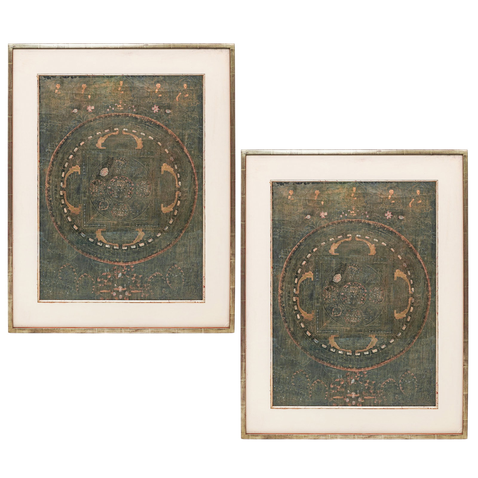 Pair of Antique Nepalese Buddhist Mahakala Mandala Thangka (1 of 7)
