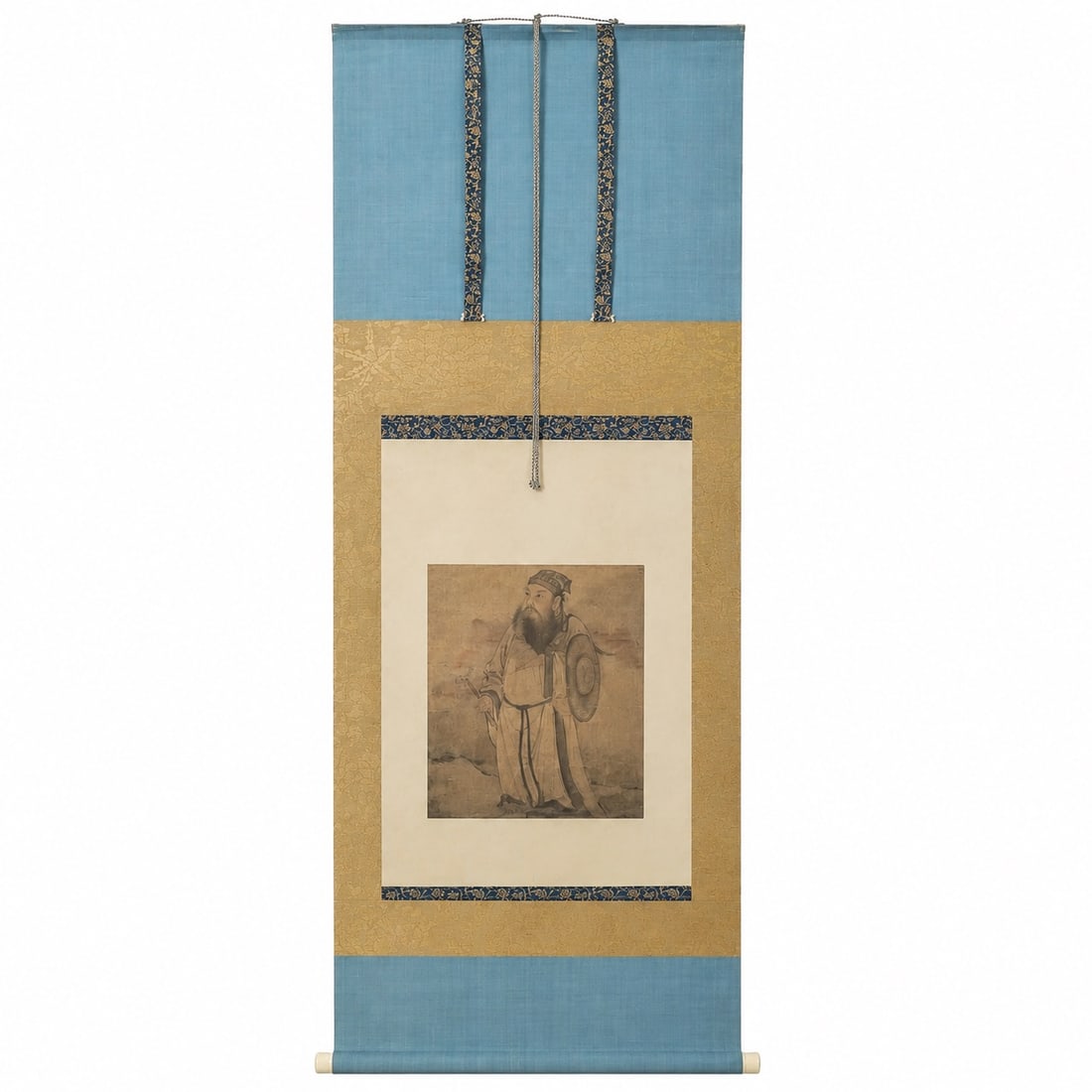 Antique Chinese Scroll, Ink on Mounted Blue and Gold Paper (1 of 5)