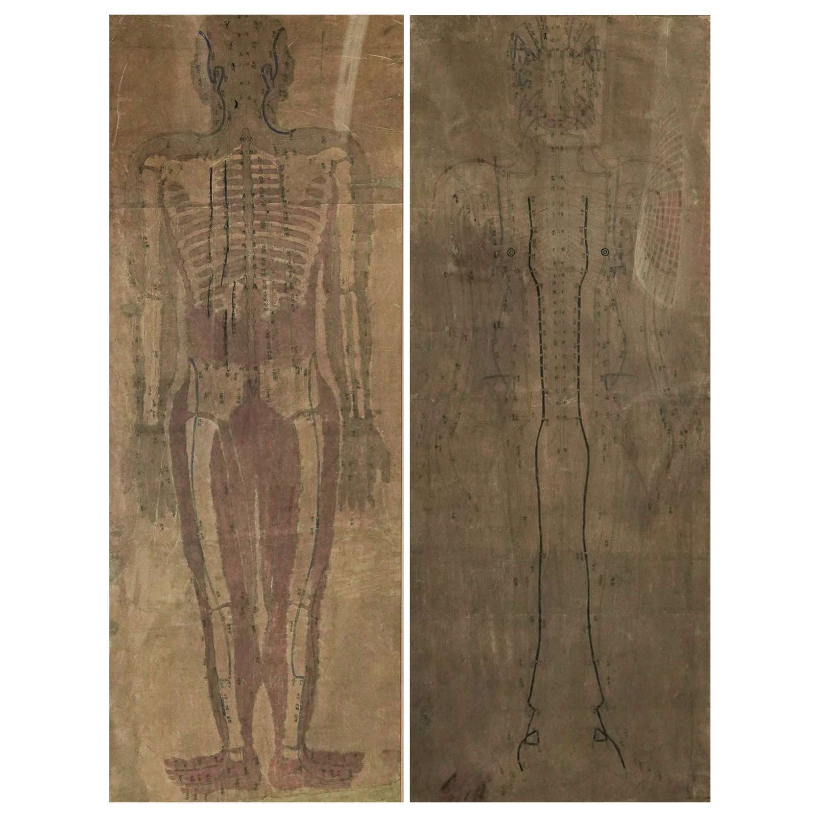 (2 pc) Antique Chinese Acupuncture Pressure Point Body Chart Drawings (1 of 12)
