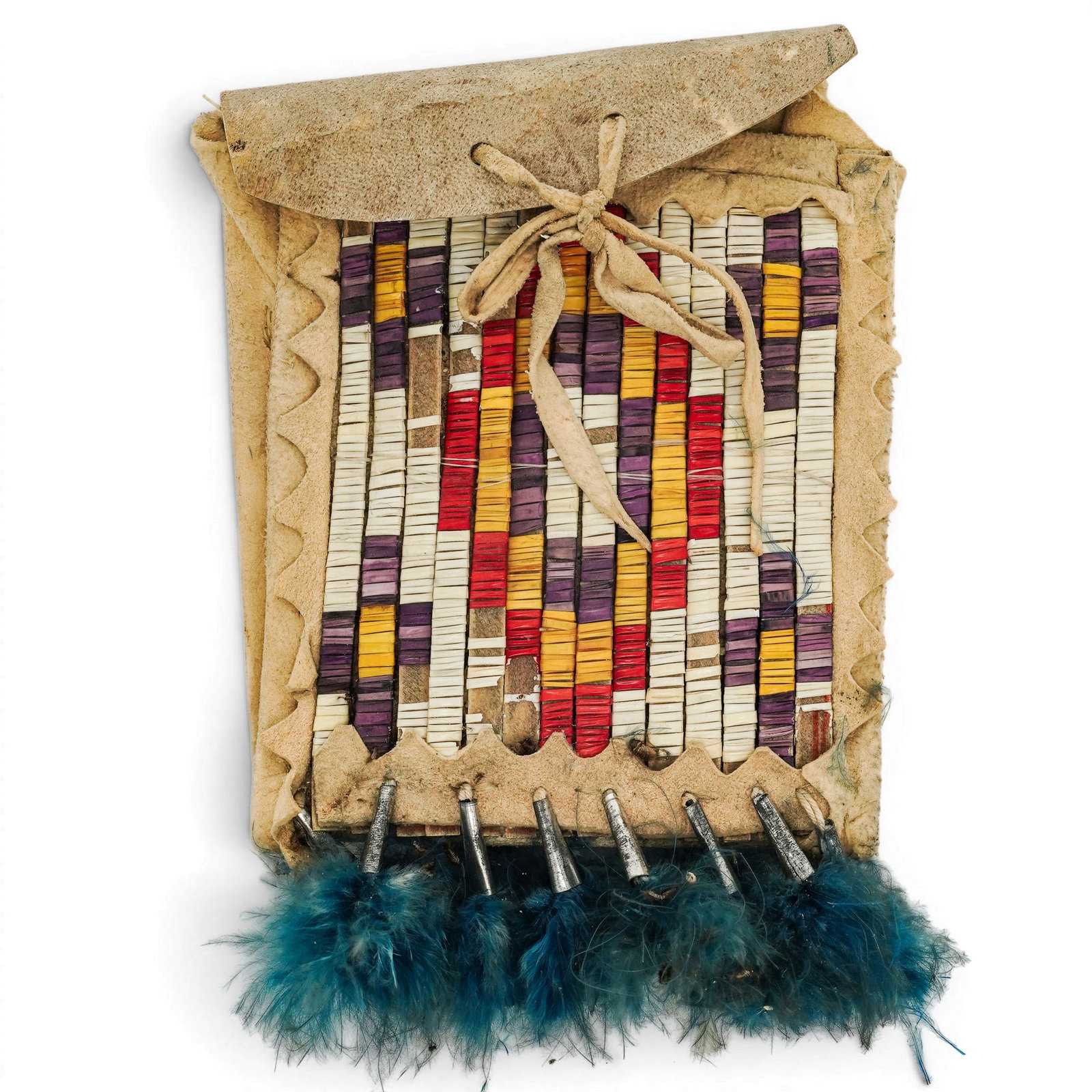 Antique Native American Hand Stitched Beaded Medicine Bag: Antique Native American Hand Stitched Beaded Medicine Bag Late 18th - Early 19th Century, North America A traditional antique Native American medicine bag, hand-stitched and decorated with colorful