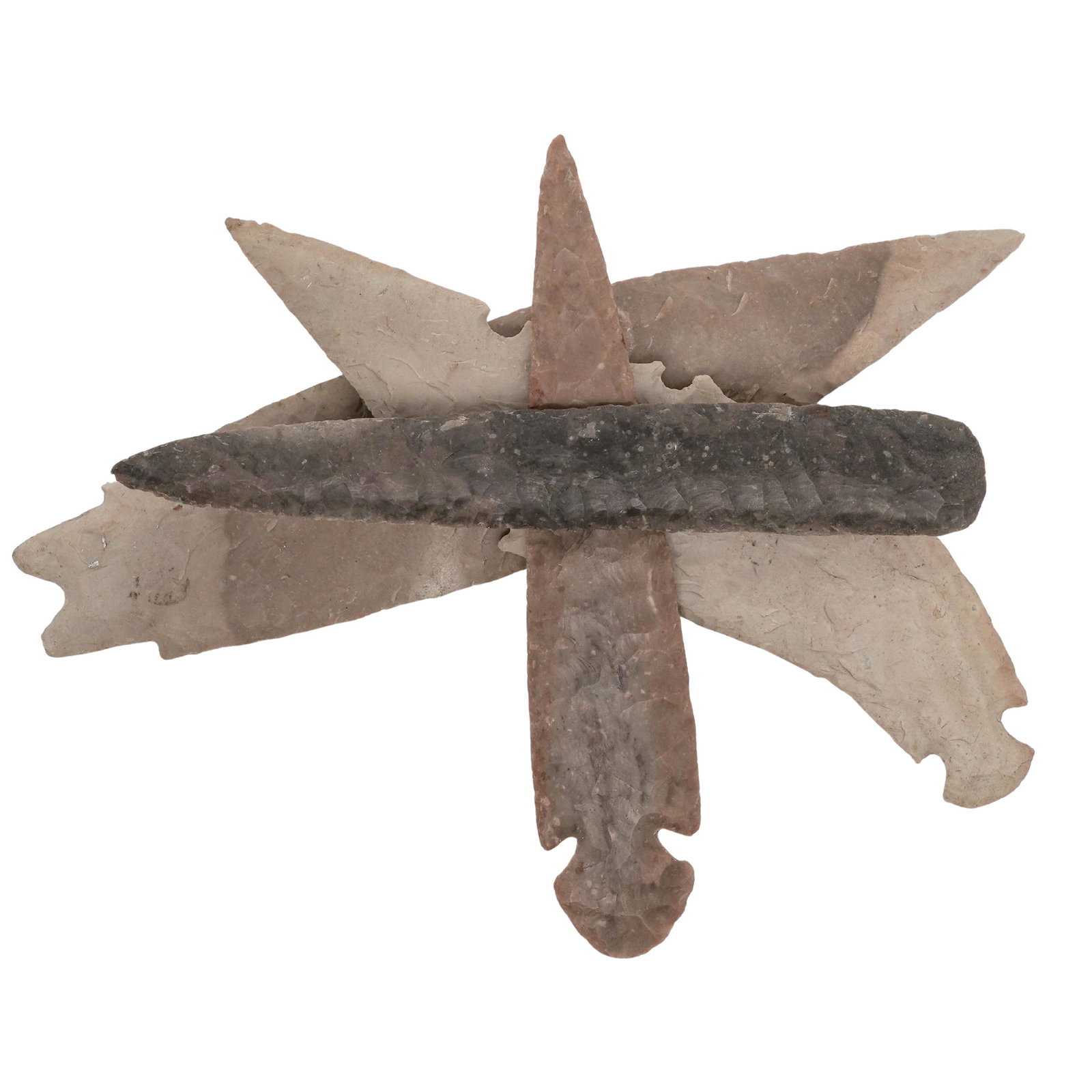 (4 Pc) Antique Grey Ghost Flinty Clovis Points - 2