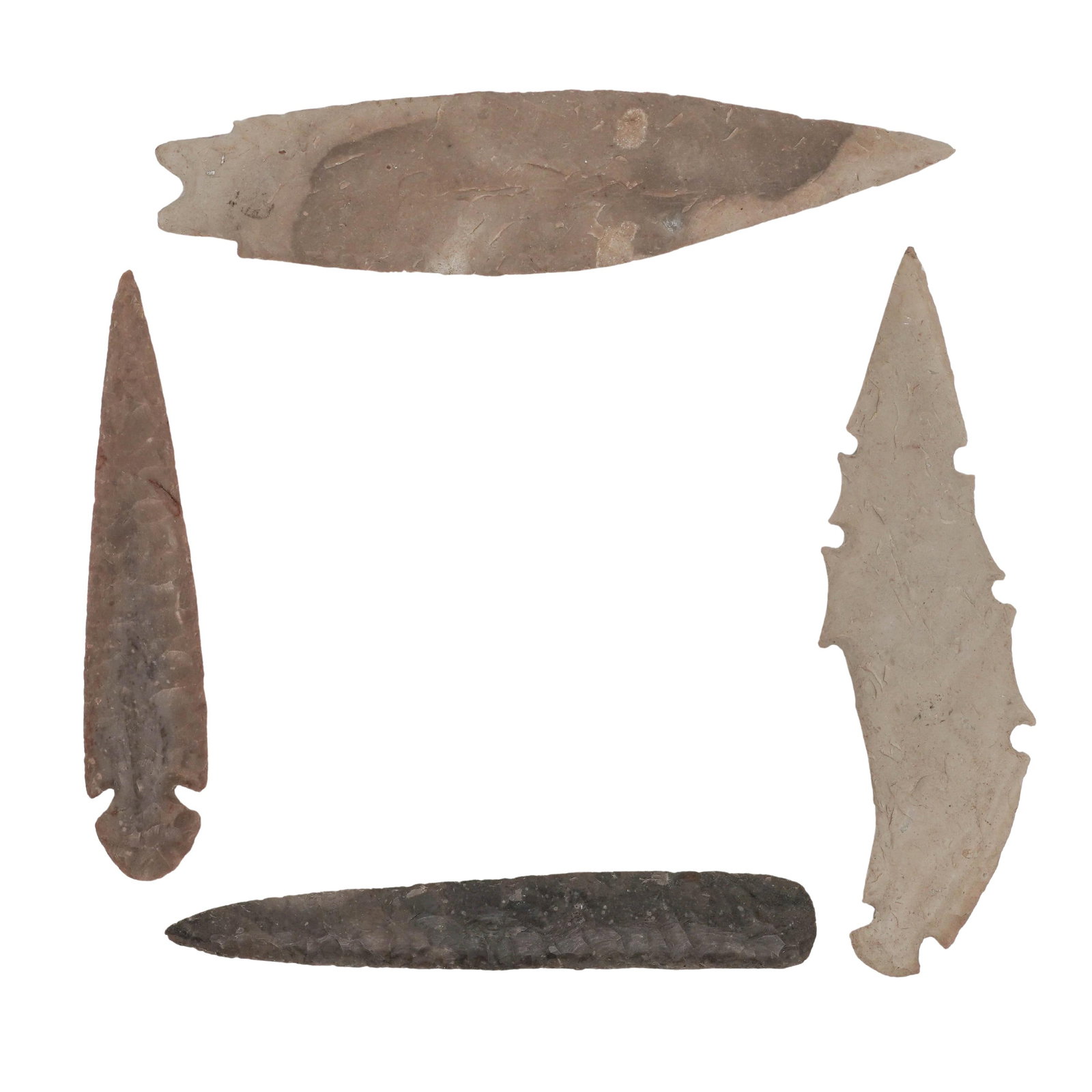 (4 Pc) Antique Grey Ghost Flinty Clovis Points - 3