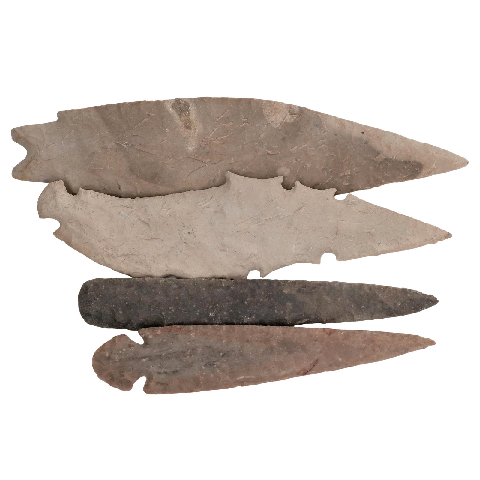 (4 Pc) Antique Grey Ghost Flinty Clovis Points - 4