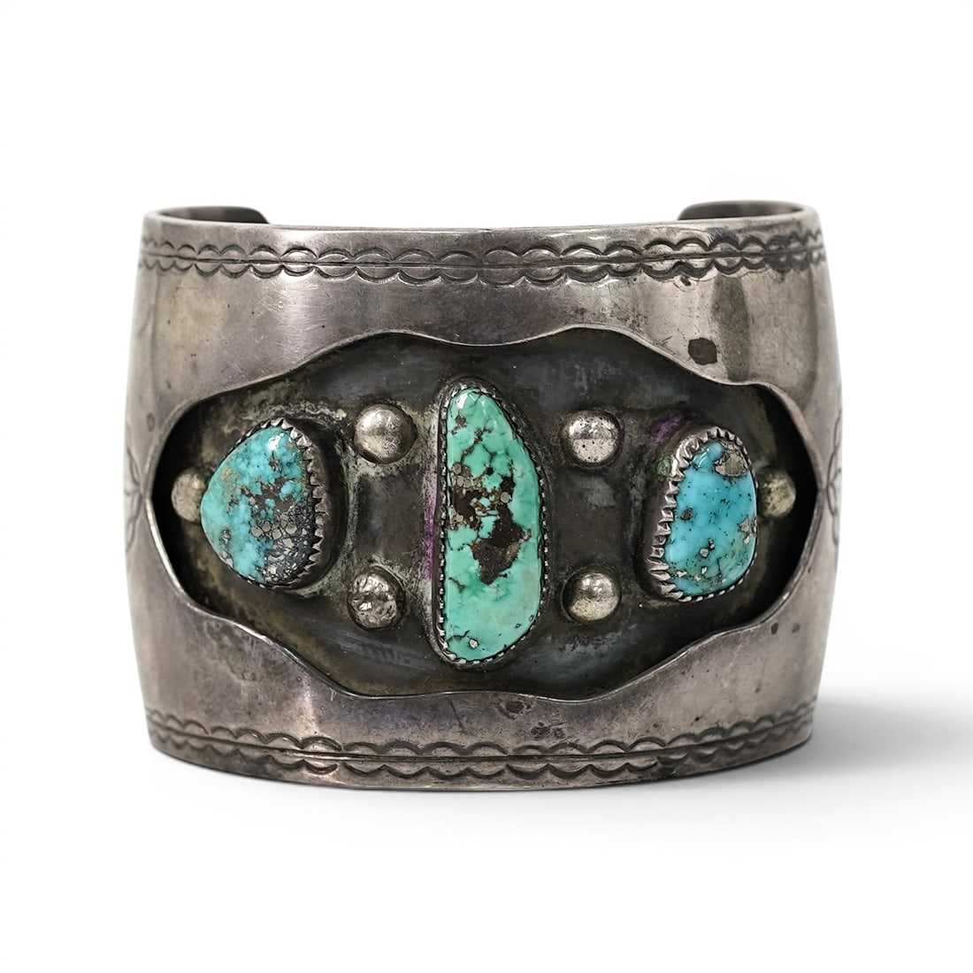 Vintage Navajo Sterling Silver & Turquoise Cuff Bracelet (1 of 4)