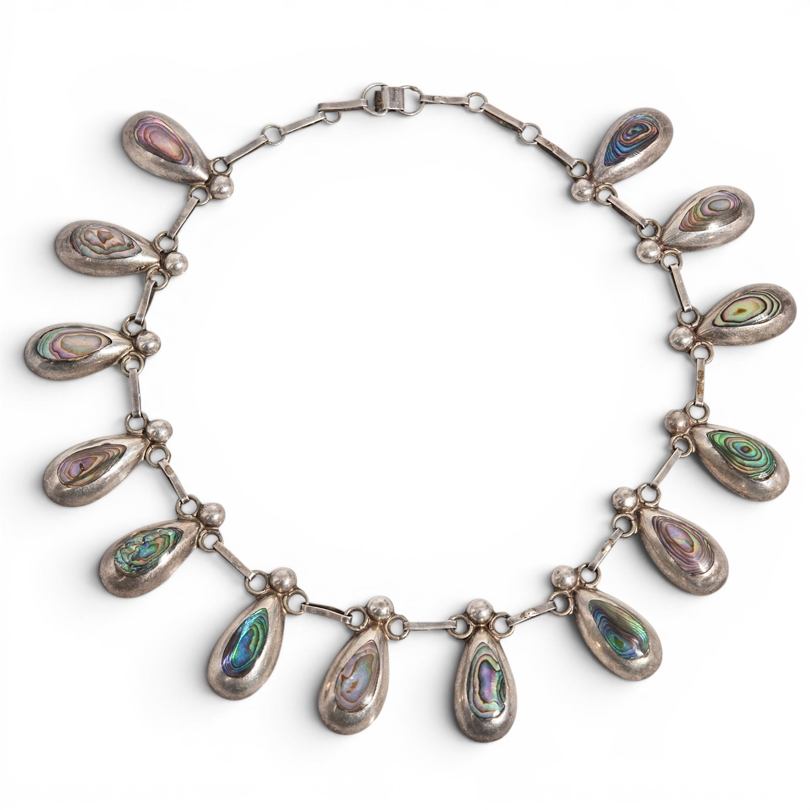 Vintage Mexican Sterling Silver & Abalone Teardrop Link Necklace (1 of 6)