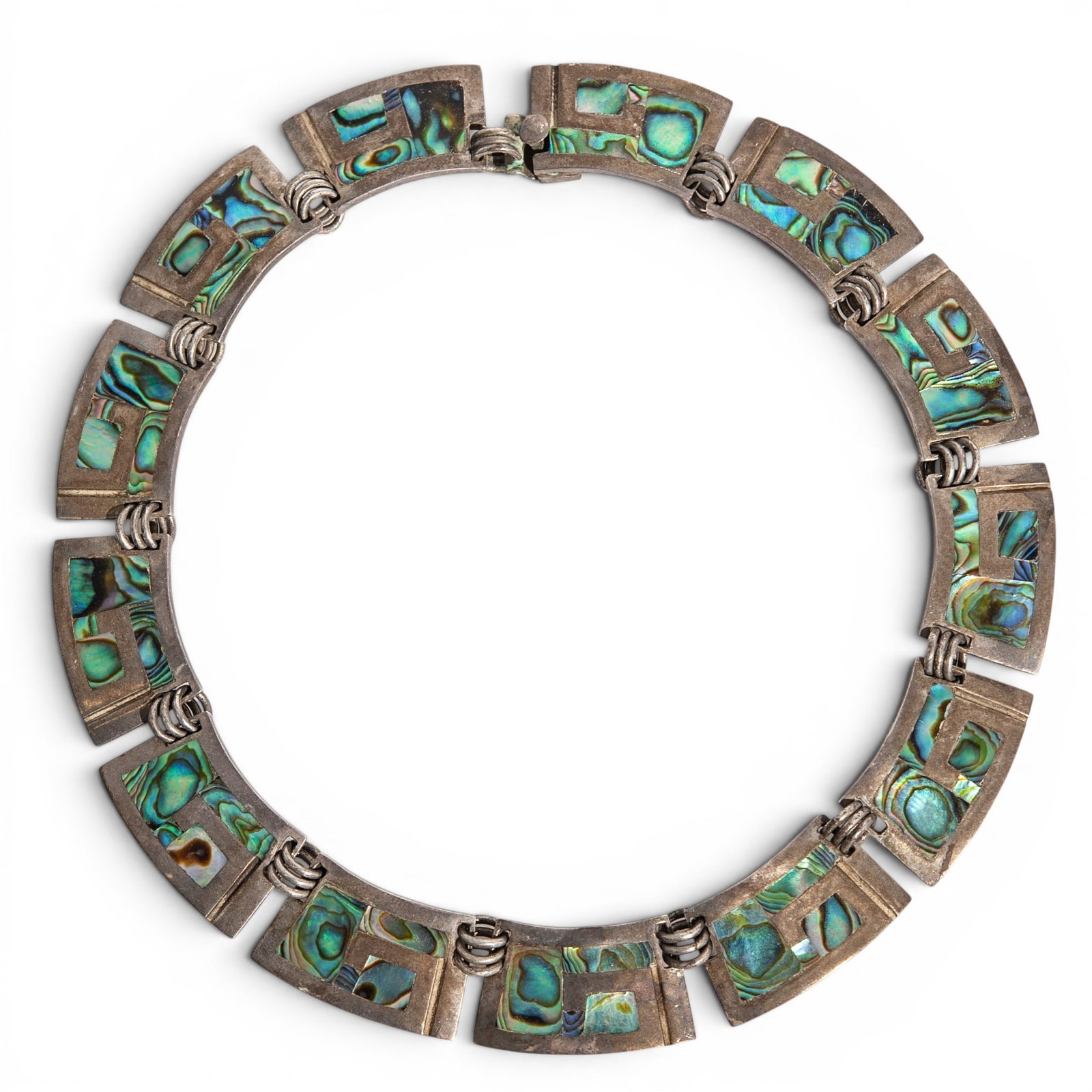 Vintage Mexican Sterling Silver & Abalone Panel Necklace, Signed (1 of 7)