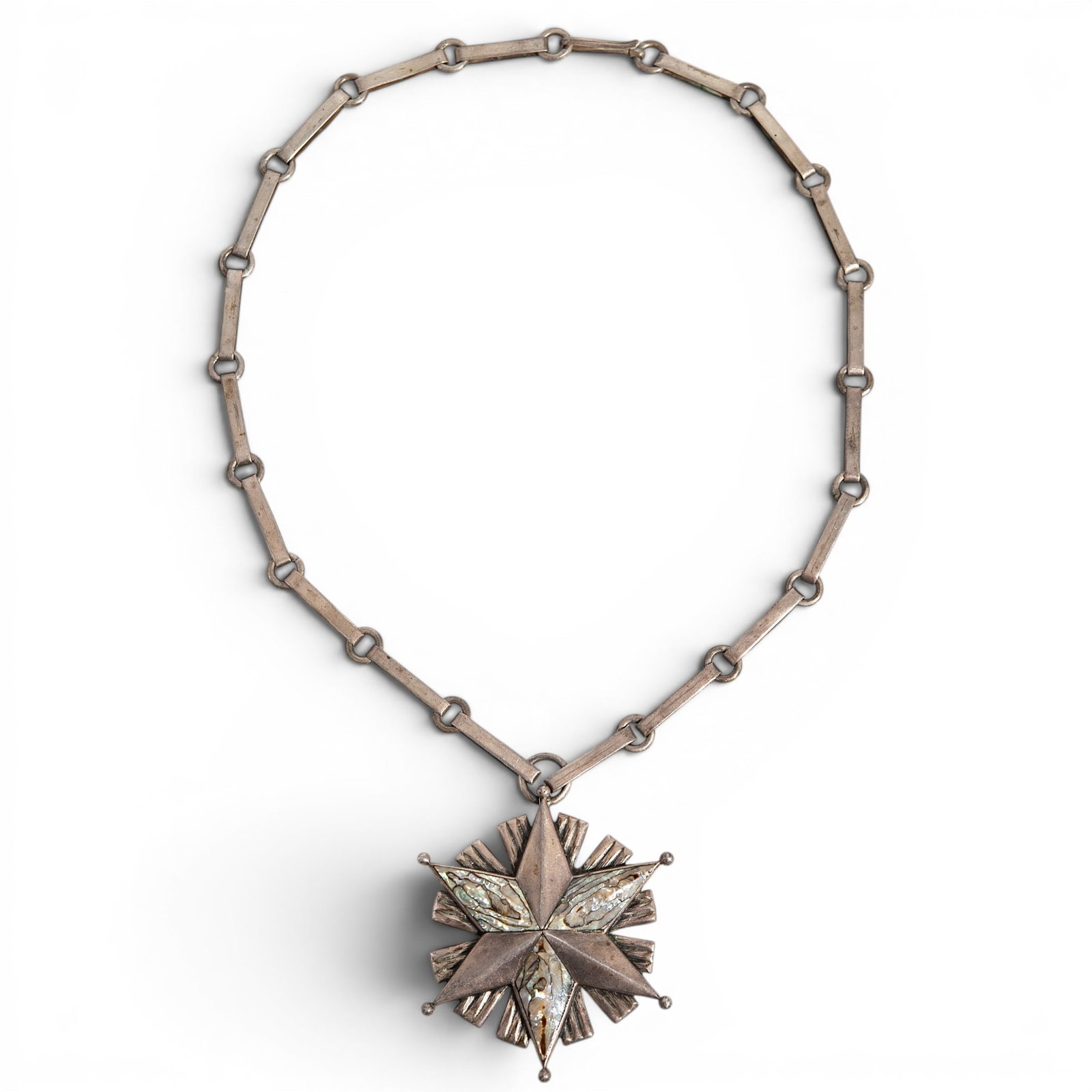 Vintage Taxco Sterling Silver & Abalone Star Pendant Necklace (1 of 6)