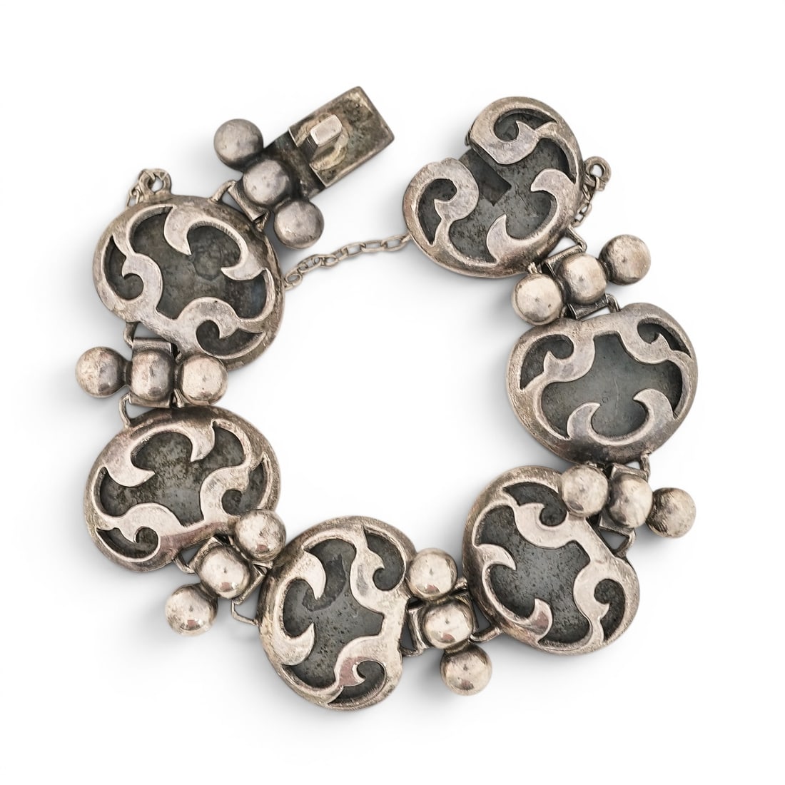Vintage Mexican Sterling Silver Scrollwork Link Bracelet Signed (1 of 3)