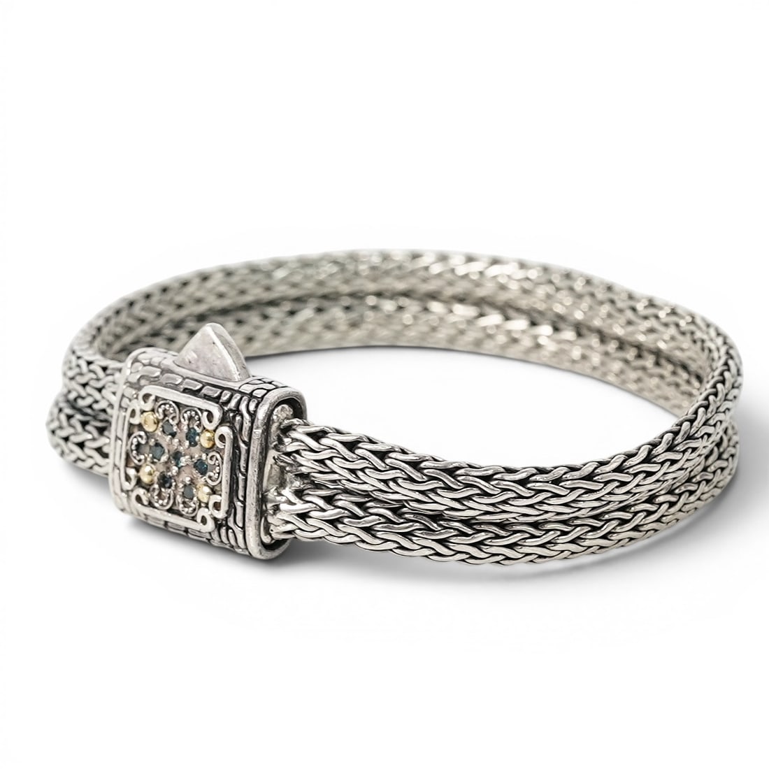 John Hardy Style Sterling Silver & 18k Gold Multi-Strand Wheat Chain Bracelet (1 of 6)