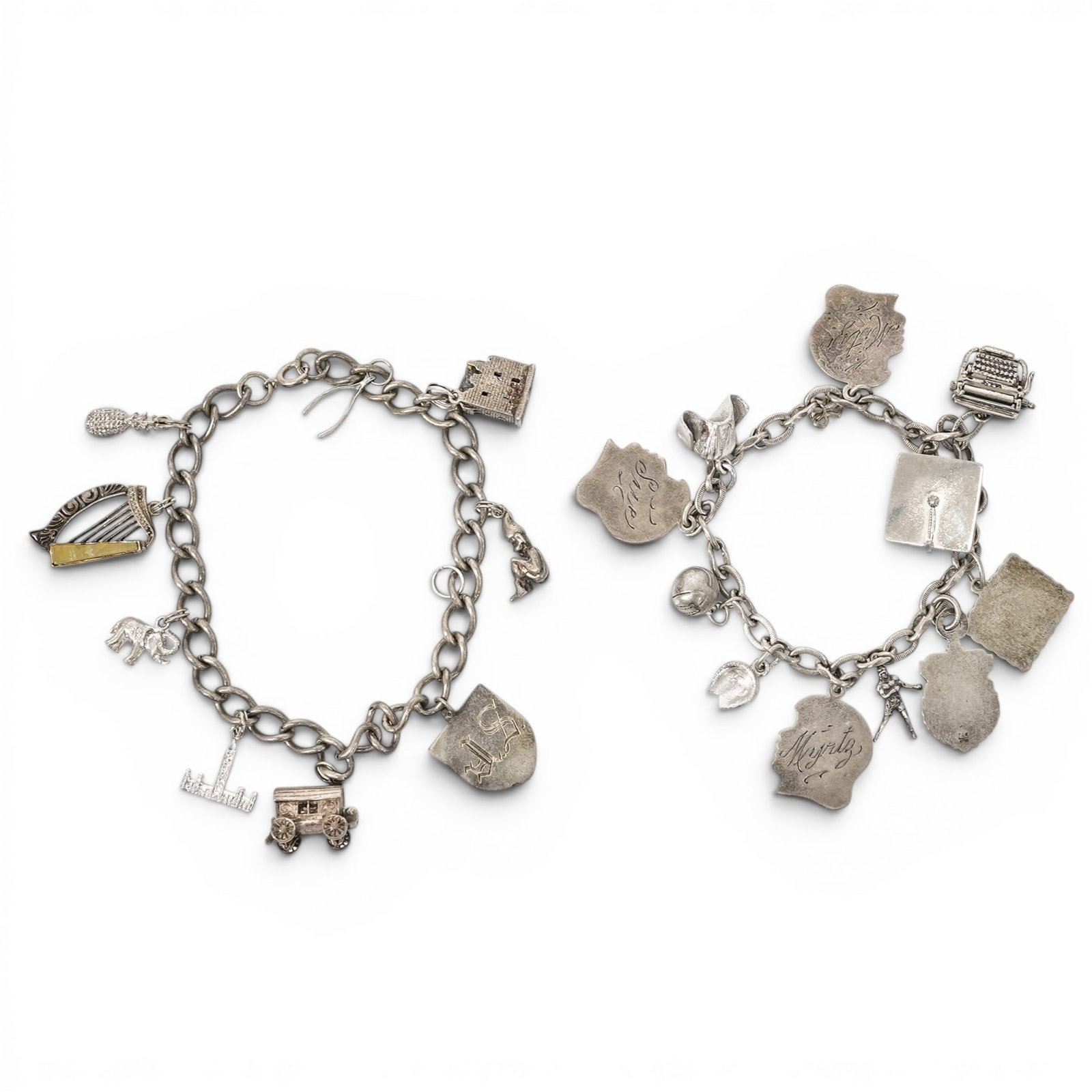 (2 Pcs) Vintage Sterling Silver Charm Bracelet Group (1 of 6)