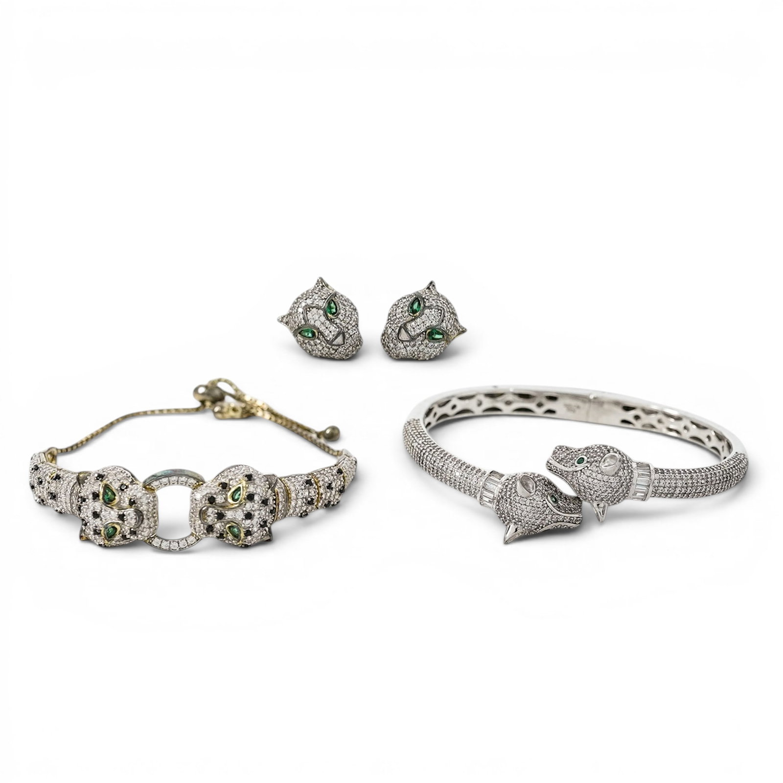 (4 Pc) Sterling Silver & Cubic Zirconia Panther Jewelry Group (1 of 7)