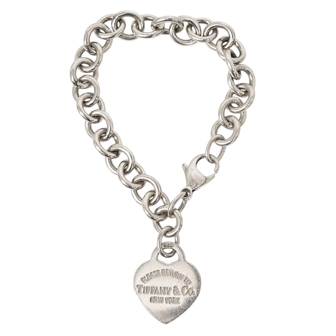 Tiffany & Co. Return to Tiffany Sterling Silver Heart Tag Bracelet: Tiffany & Co. Return to Tiffany Sterling Silver Heart Tag Bracelet 2000s, USA Sterling silver Tiffany & Co. Return to Tiffany heart tag bracelet with round link chain, heart-shaped charm, and lobster