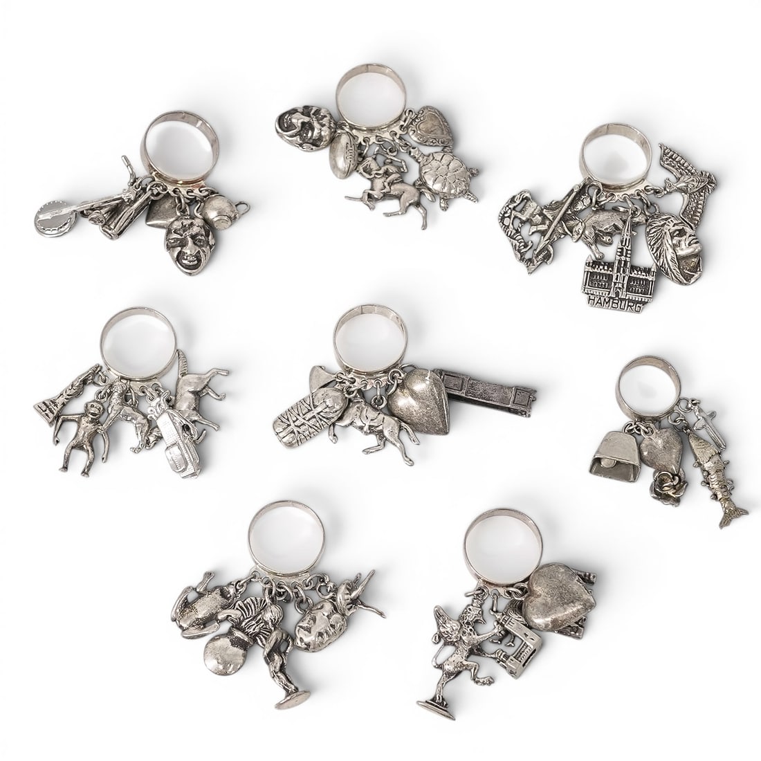 (8 Pcs) Vintage Silver Charm Ring Group (1 of 5)