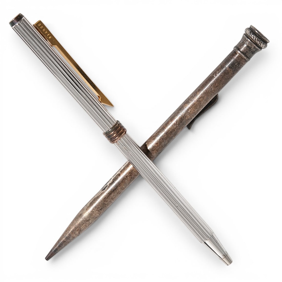 (2 Pcs) Christian Dior Silver Plate Ballpoint Pen & Wahl Eversharp Sterling Silver Mechanical Pencil (1 of 8)