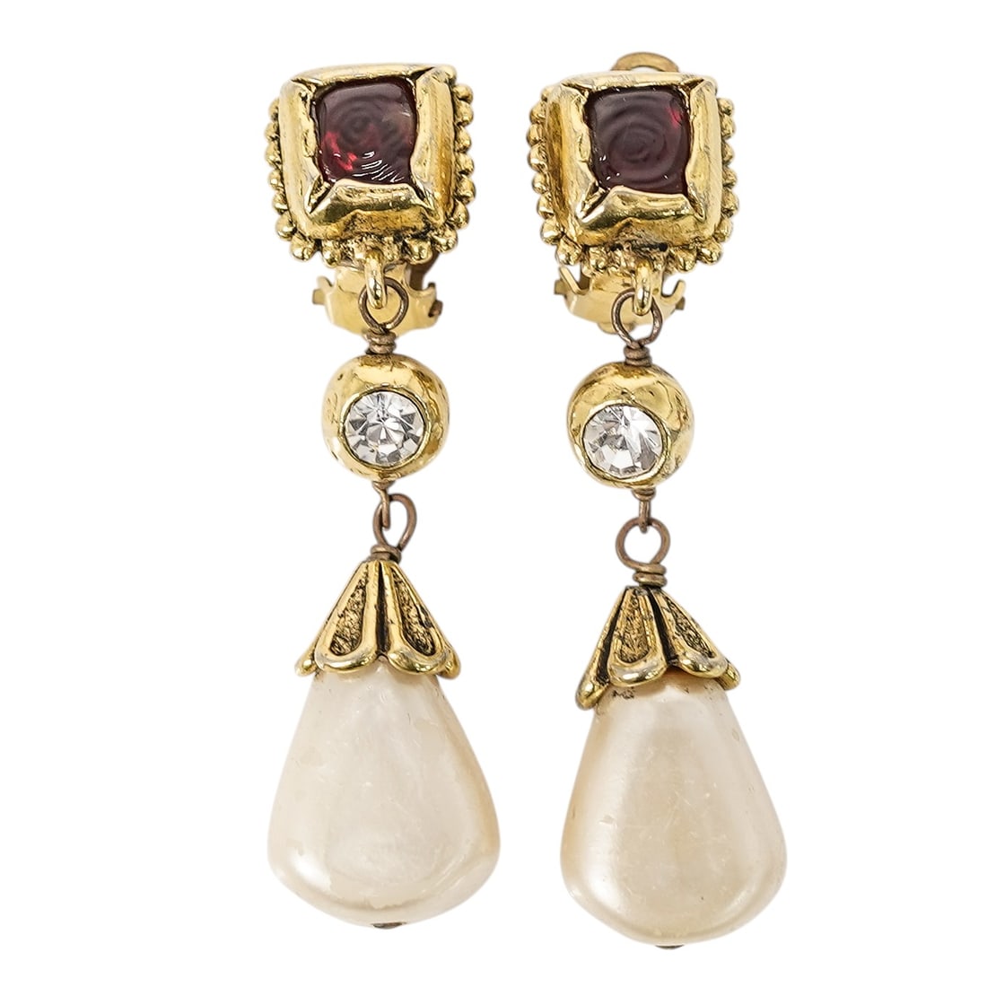 Vintage Chanel Poured Glass & Faux Pearl Drop Clip Earrings (1 of 6)