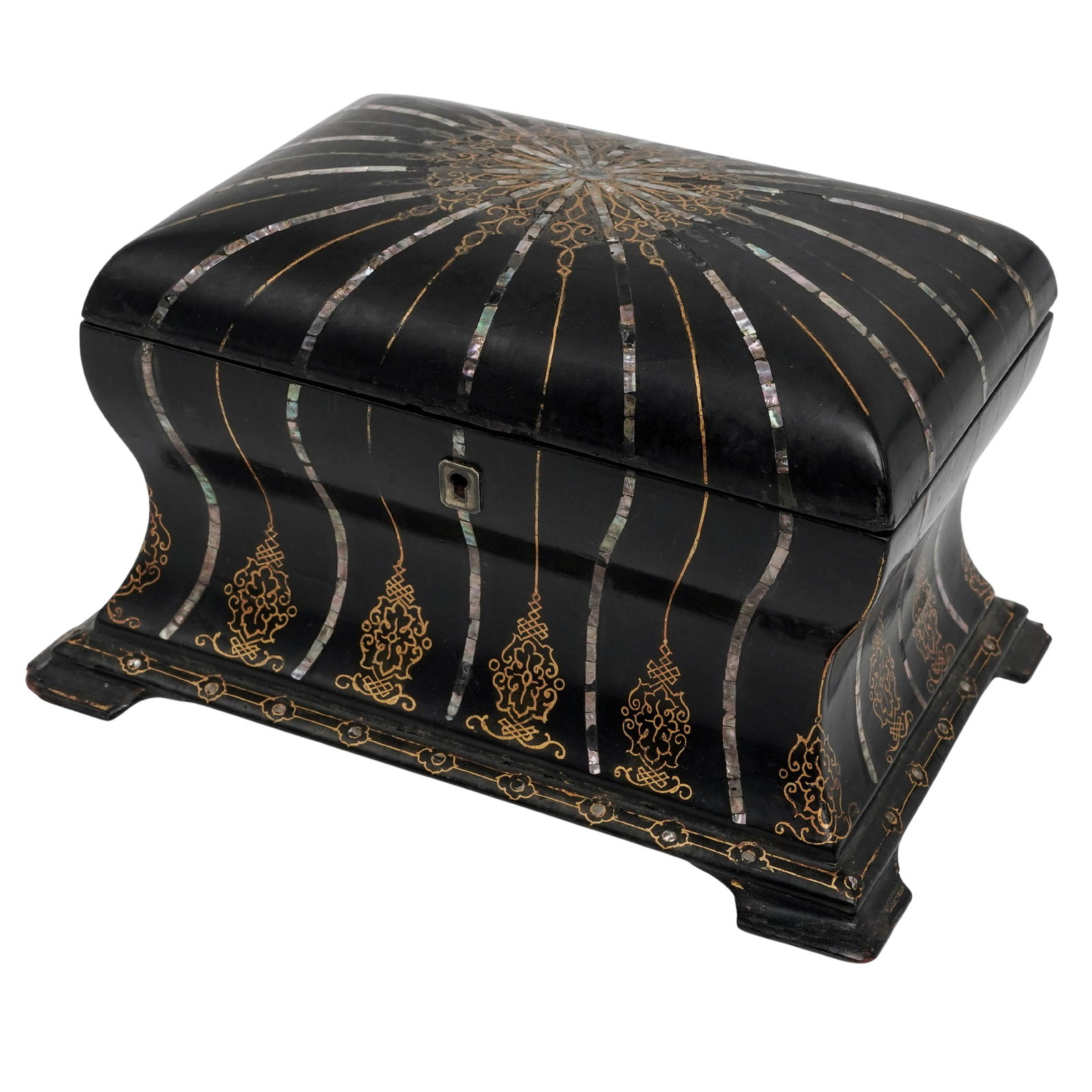Antique Jennens and Bettridge Lacquer Tea Caddy With Mother-Of-Pearl Inlay (1 of 9)