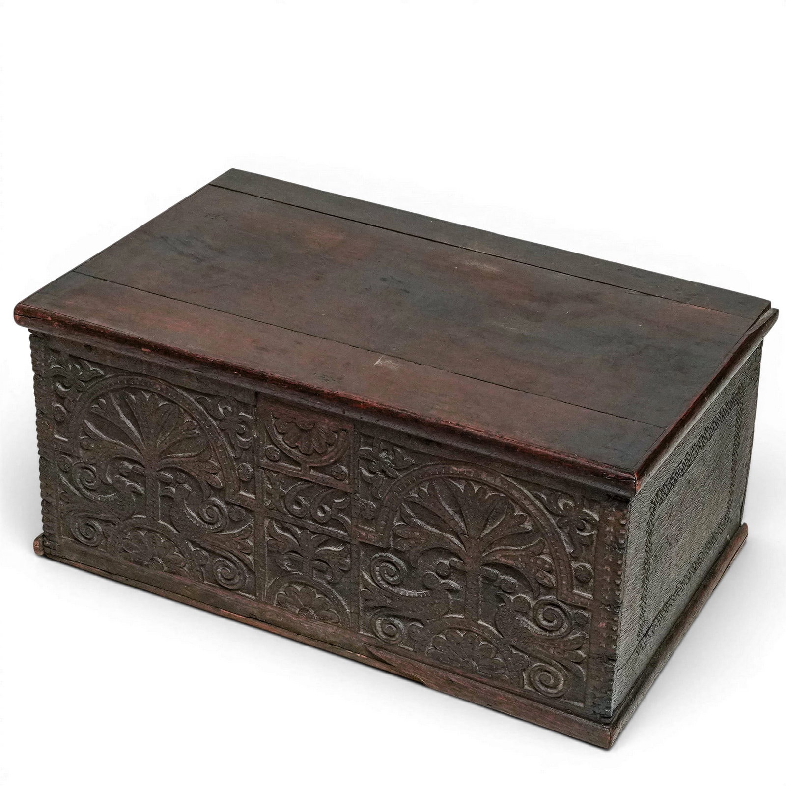 Antique Colonial Mahogany Carved Wooden Coffer Chest (1 of 6)