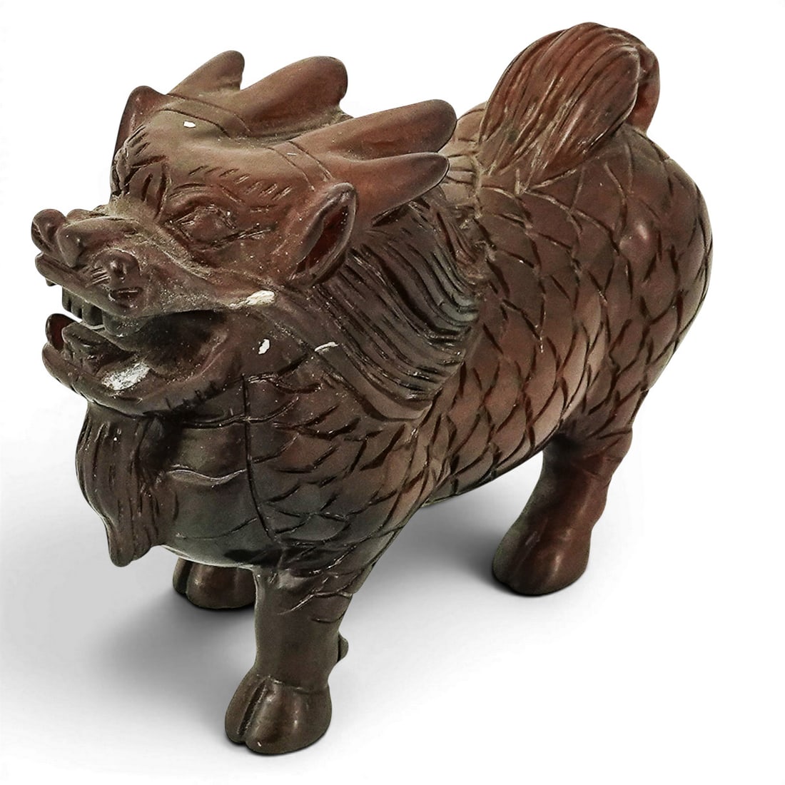 Chinese Republic Carved Shoushan Stone Qilin: Chinese Republic Carved Shoushan Stone Qilin Circa 1912 -1949. Chinese An early 20th-century Chinese Republic Period hand-carved water buffalo horn talisman depicting a Qilin (Kirin). The legendary