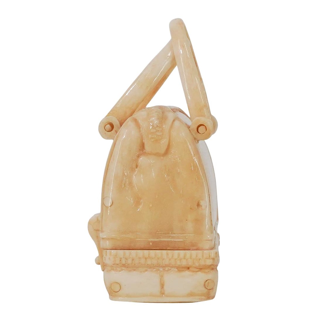 Vintage Chinese 'Empress' Carved Bone Bag- Shape Ring Box - 3