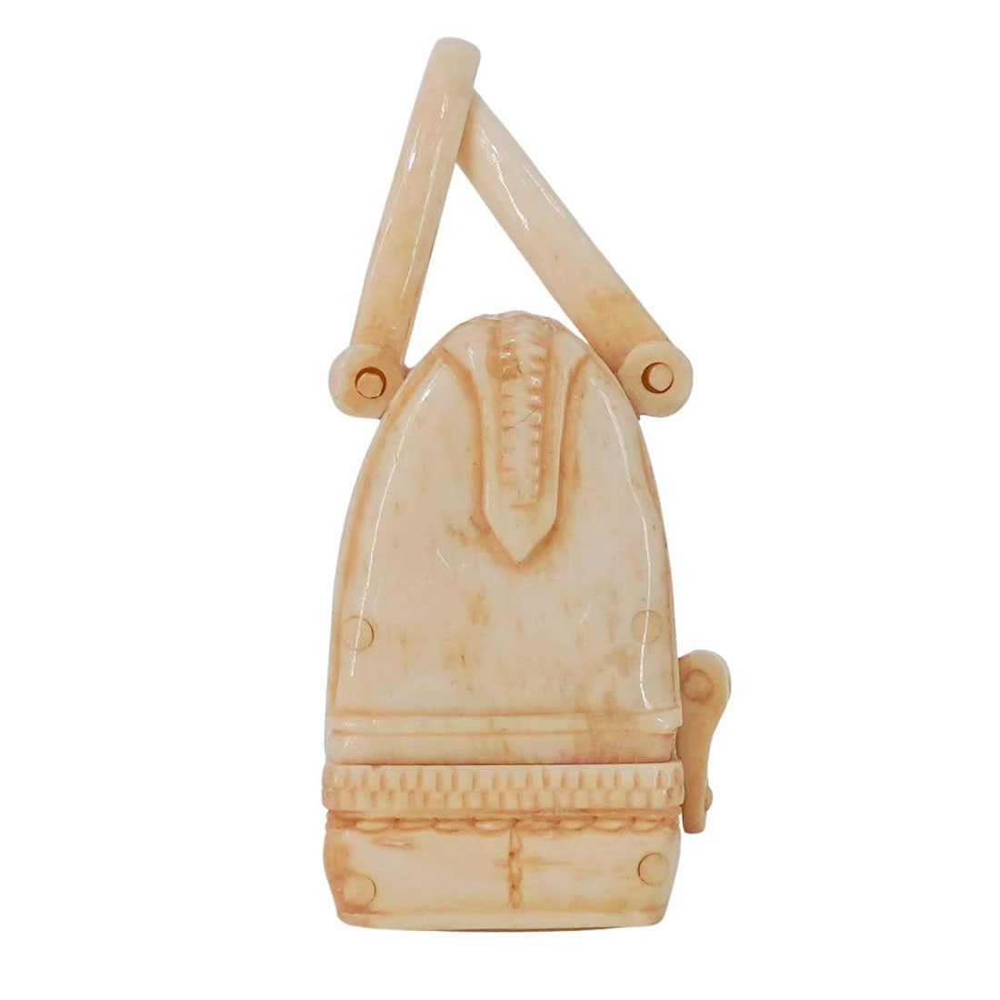 Vintage Chinese 'Empress' Carved Bone Bag- Shape Ring Box - 5