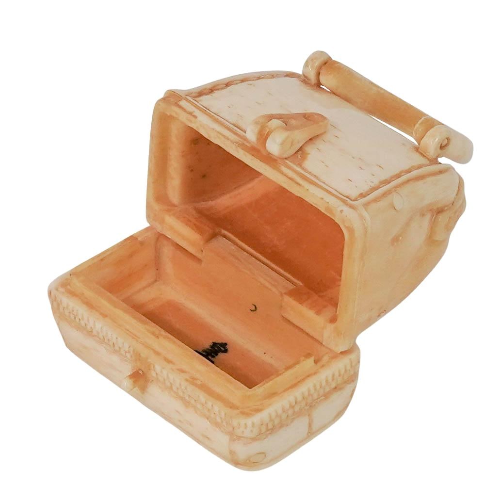 Vintage Chinese 'Empress' Carved Bone Bag- Shape Ring Box - 6