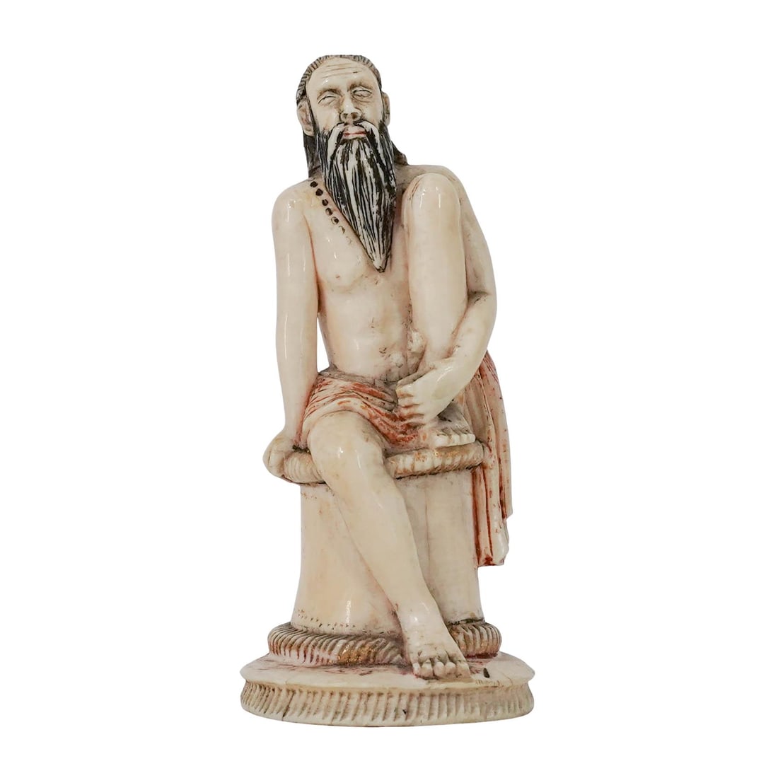 Antique Continetal Carved Bone Figurine: Antique Continetal Carved Bone Figurine 19th Cent. Continental This small figurine, crafted from bone, A bearded elder representing wisdom, meditation, or scholarly focus. Shirtless with a simple