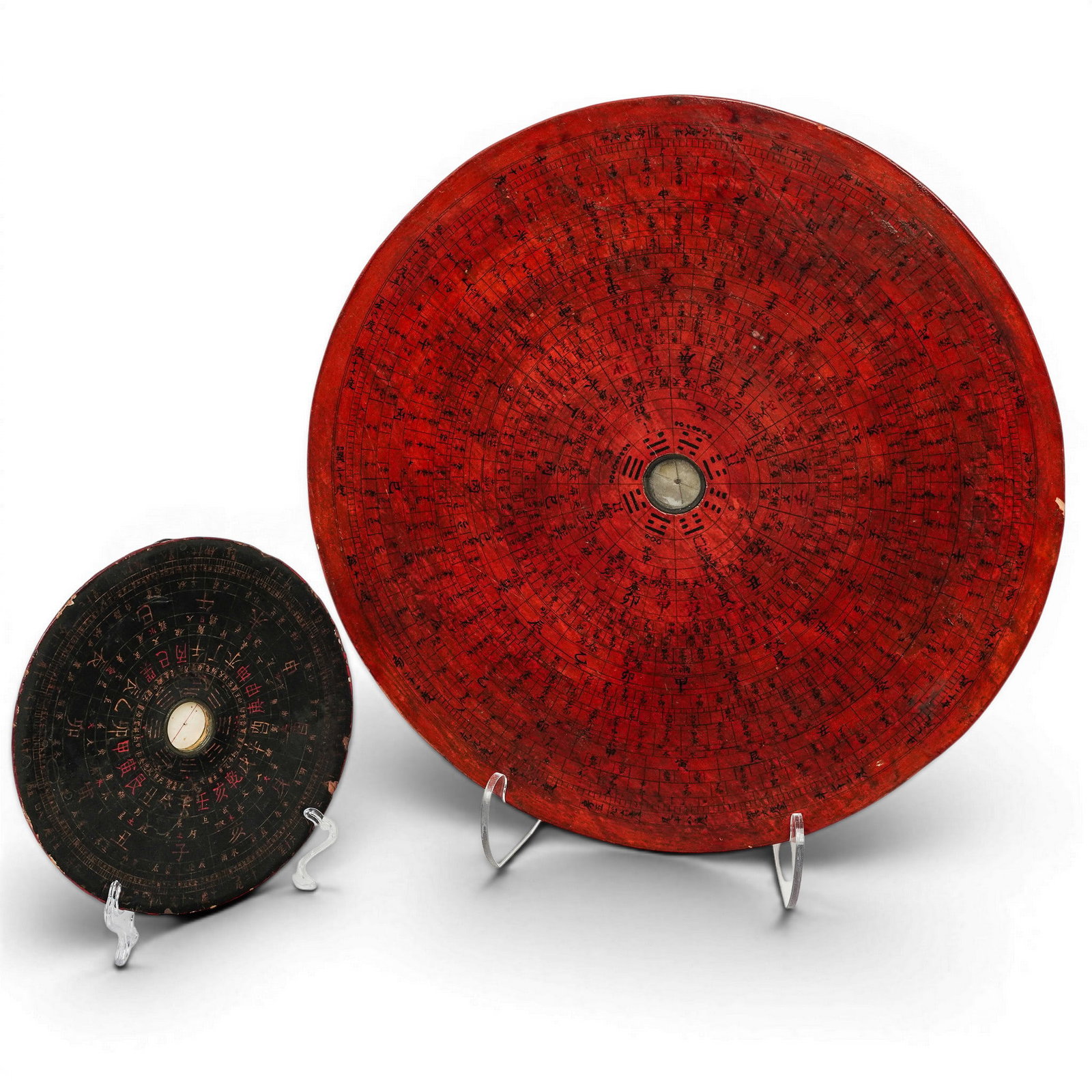 (2pc) Chinese Qing Luopan Compasses: (2pc) Chinese Qing Luopan Compasses Late 19th to early 20th Cent., Chinese Chinese Luopan geomantic compass, used in Feng Shui for orientation and determining environmental energy. Consists of a