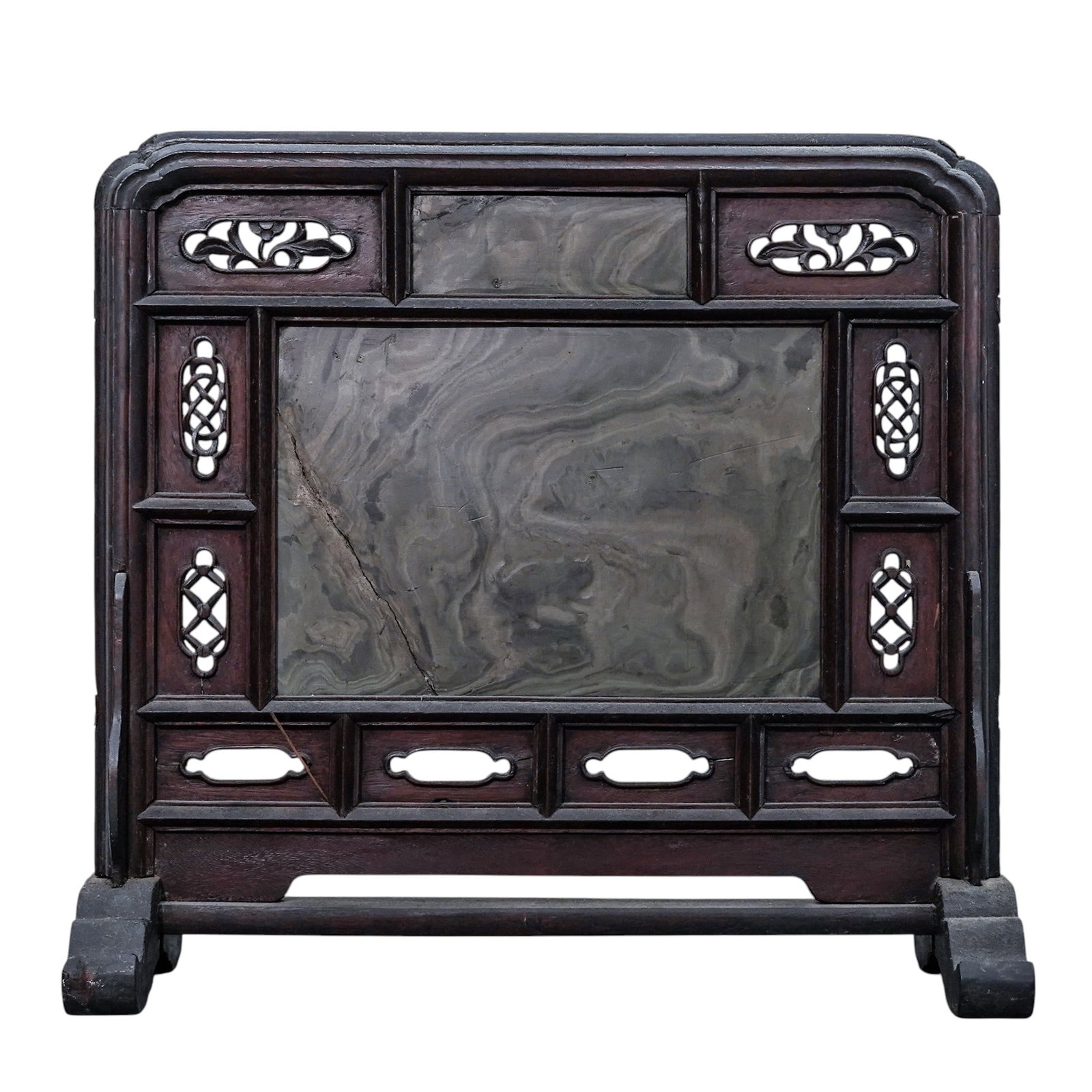 Antique Chinese Marble & Hardwood Table Screen (1 of 6)