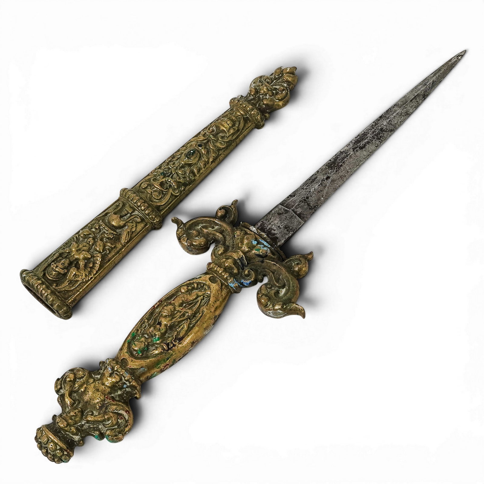 19th Cent. Cast Brass Romantic Dagger - 2