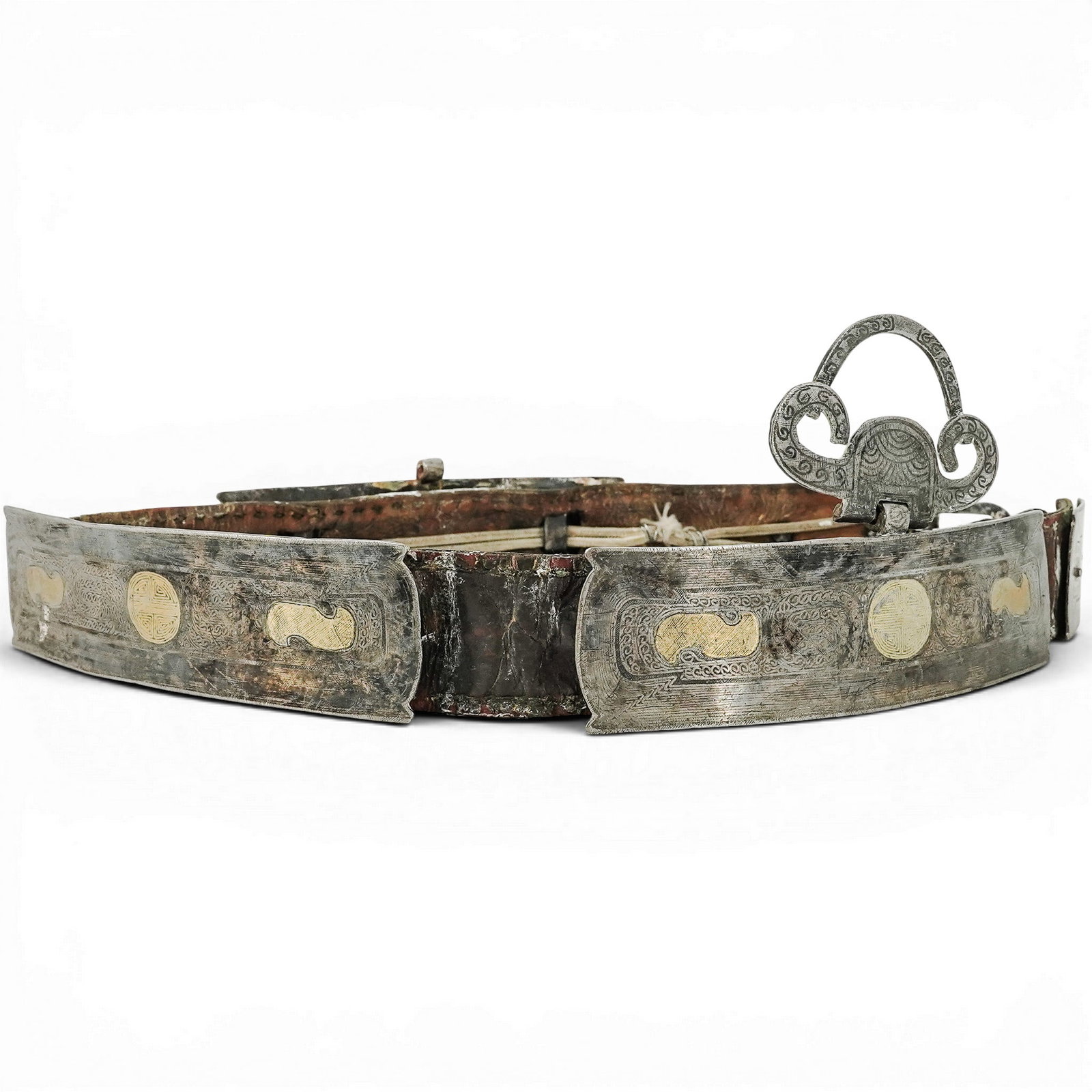 18th Cent. Tibetan Silver Plated & Leather Belt (1 of 6)