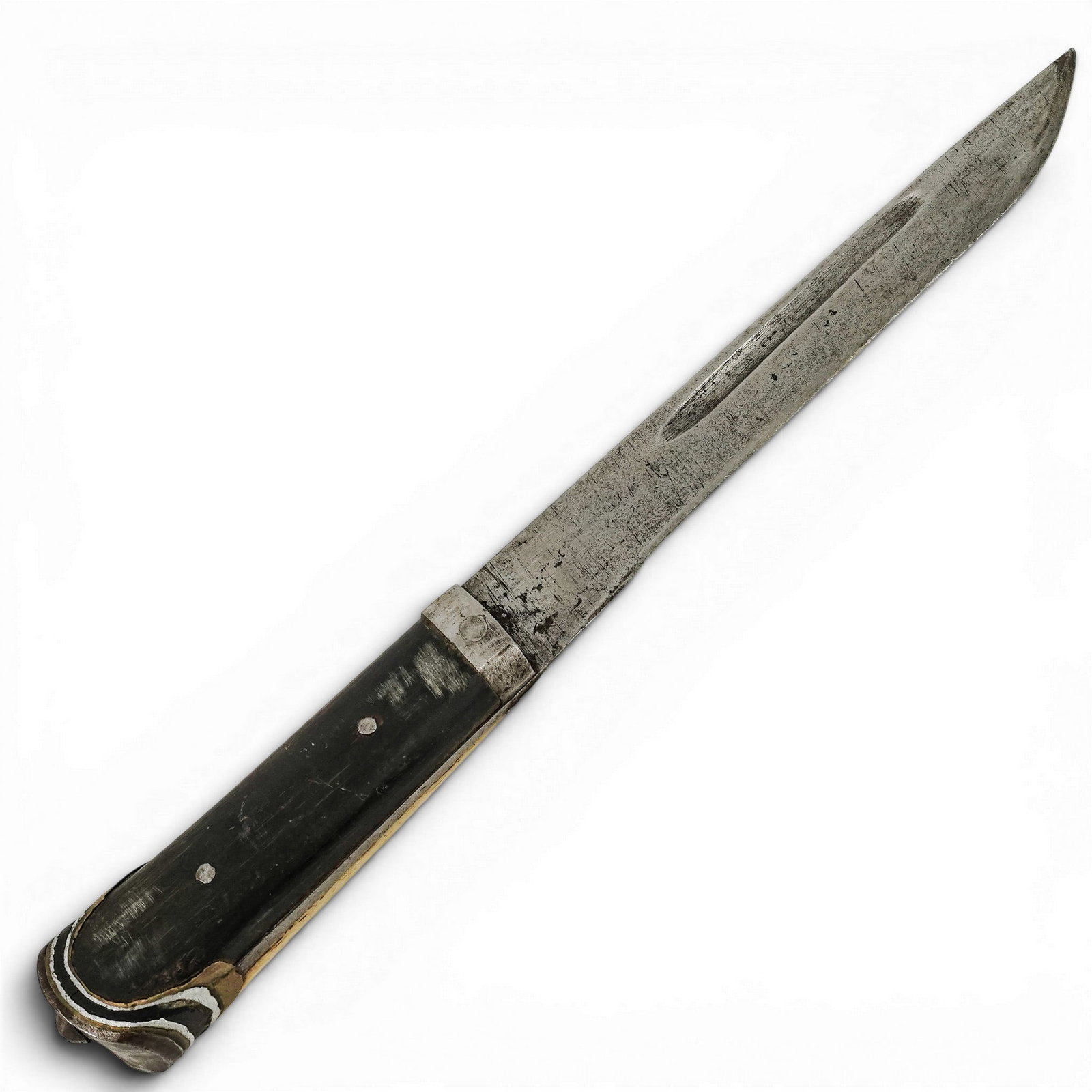 Antique Uzbek Pchaq Knife: Antique Uzbek Pchaq Knife Late 19th to early 20th Cent.,Central Asian Antique Central Asian Uzbek Pchak knife featuring a single-edged steel blade, a natural bone handle, and a highly decorative silve