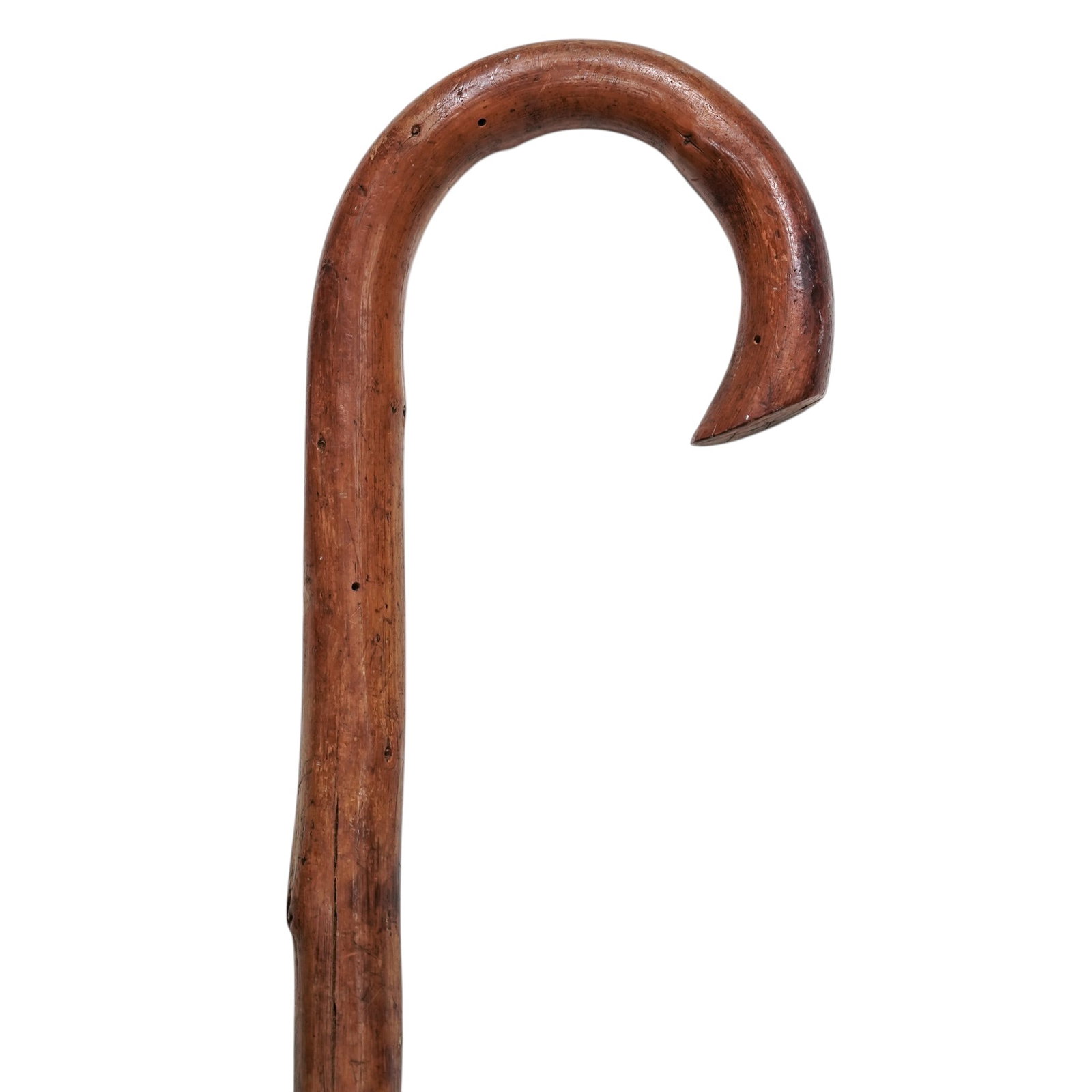Carved Ebonized Wooden Walking Stick: Carved Ebonized Wooden Walking Stick c.1850s-1930s, USA Carved ebonized wooden, hexagonal grip profile, walking stick with a metal tip and a classic handle with metal ring. Made from a natural tree br
