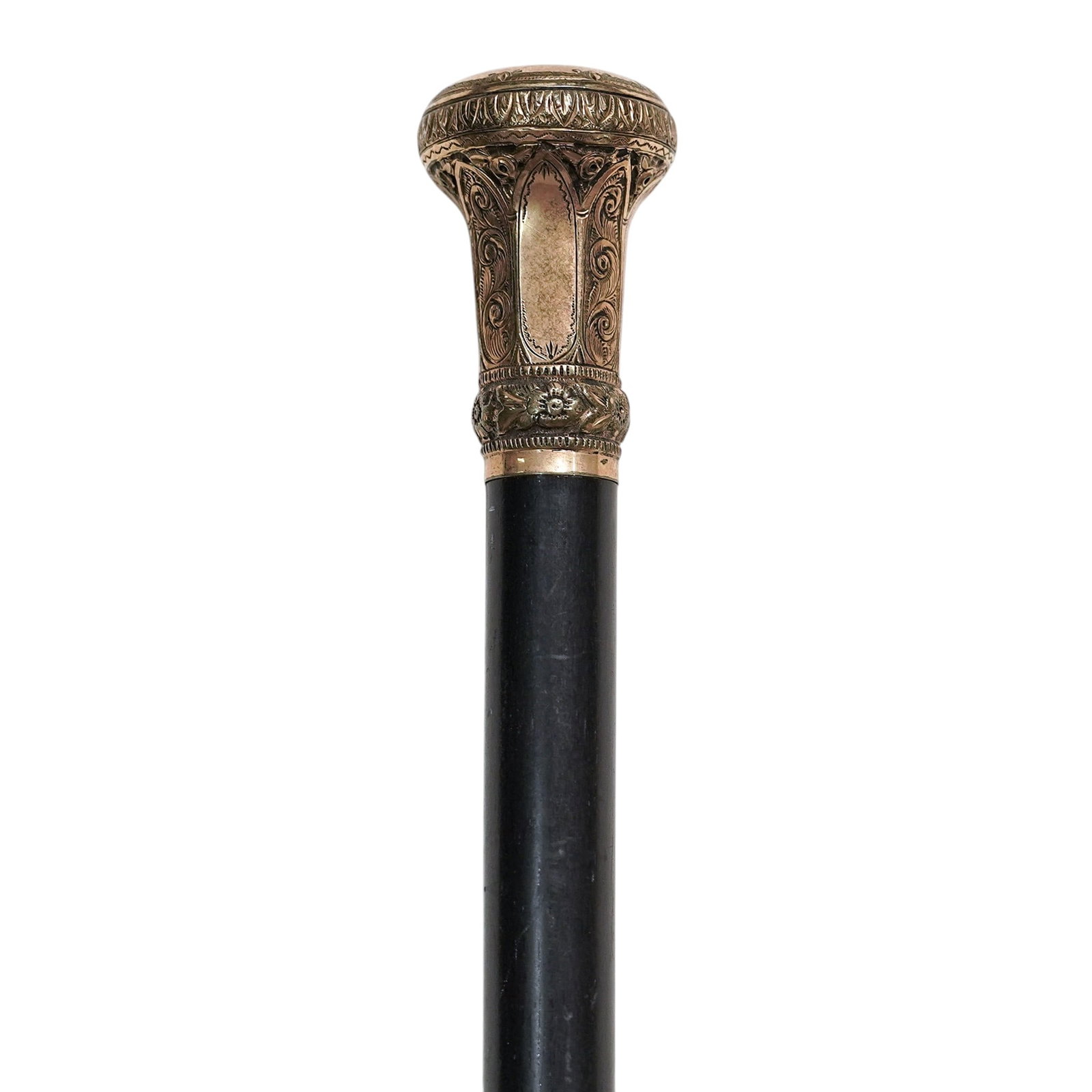 Antique Lacquered Wooden Walking Cane w/ Gold Plated Handle (1 of 4)