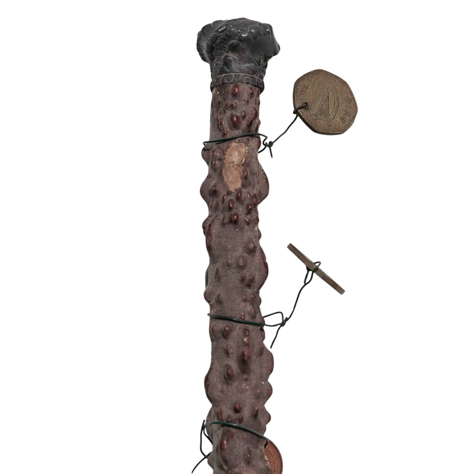 Folk Art Commemorative Travel Gnarled Walking Stick w/ Coins (1 of 7)