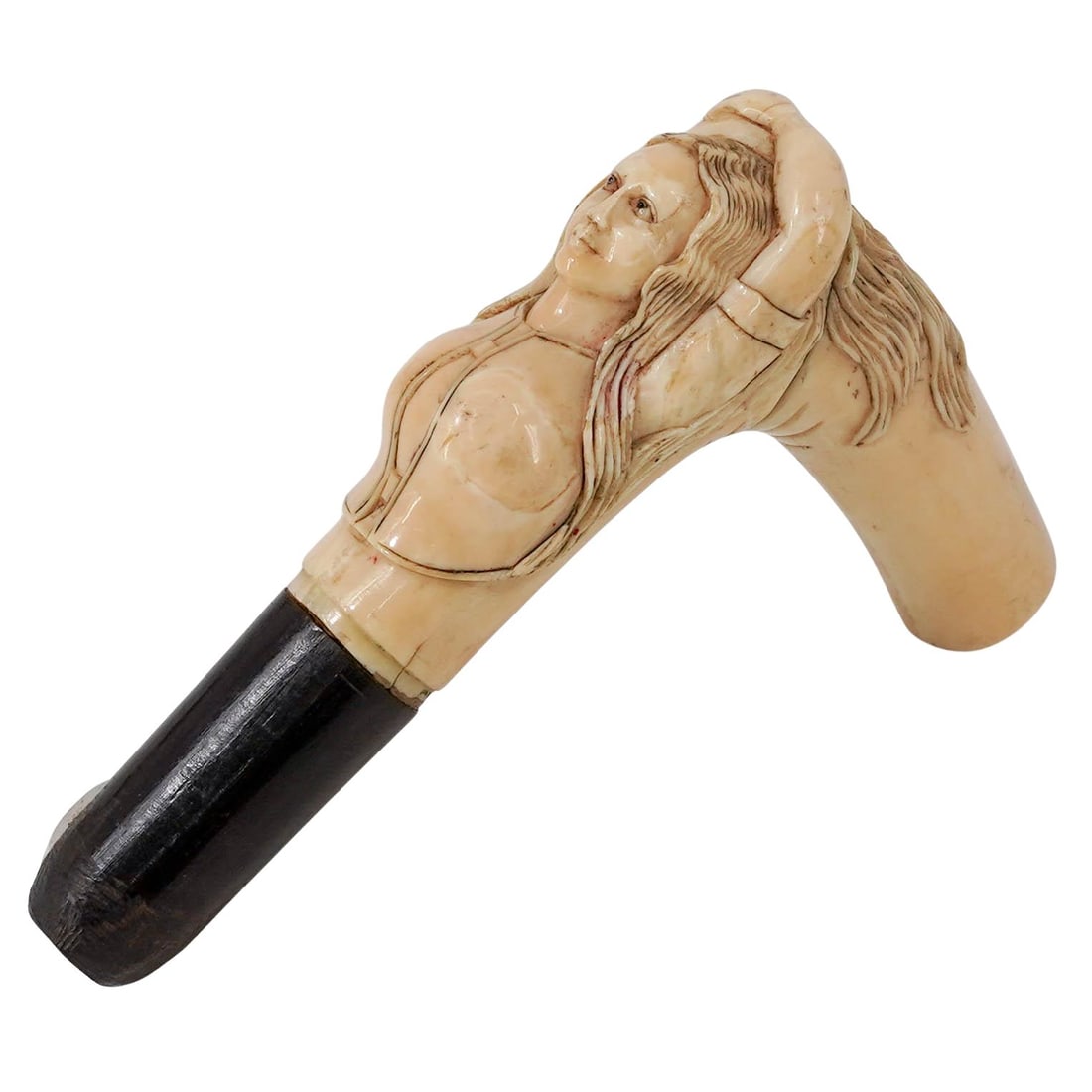 Art Nouveau Carved Bone Female Walking Stick Handle (1 of 4)