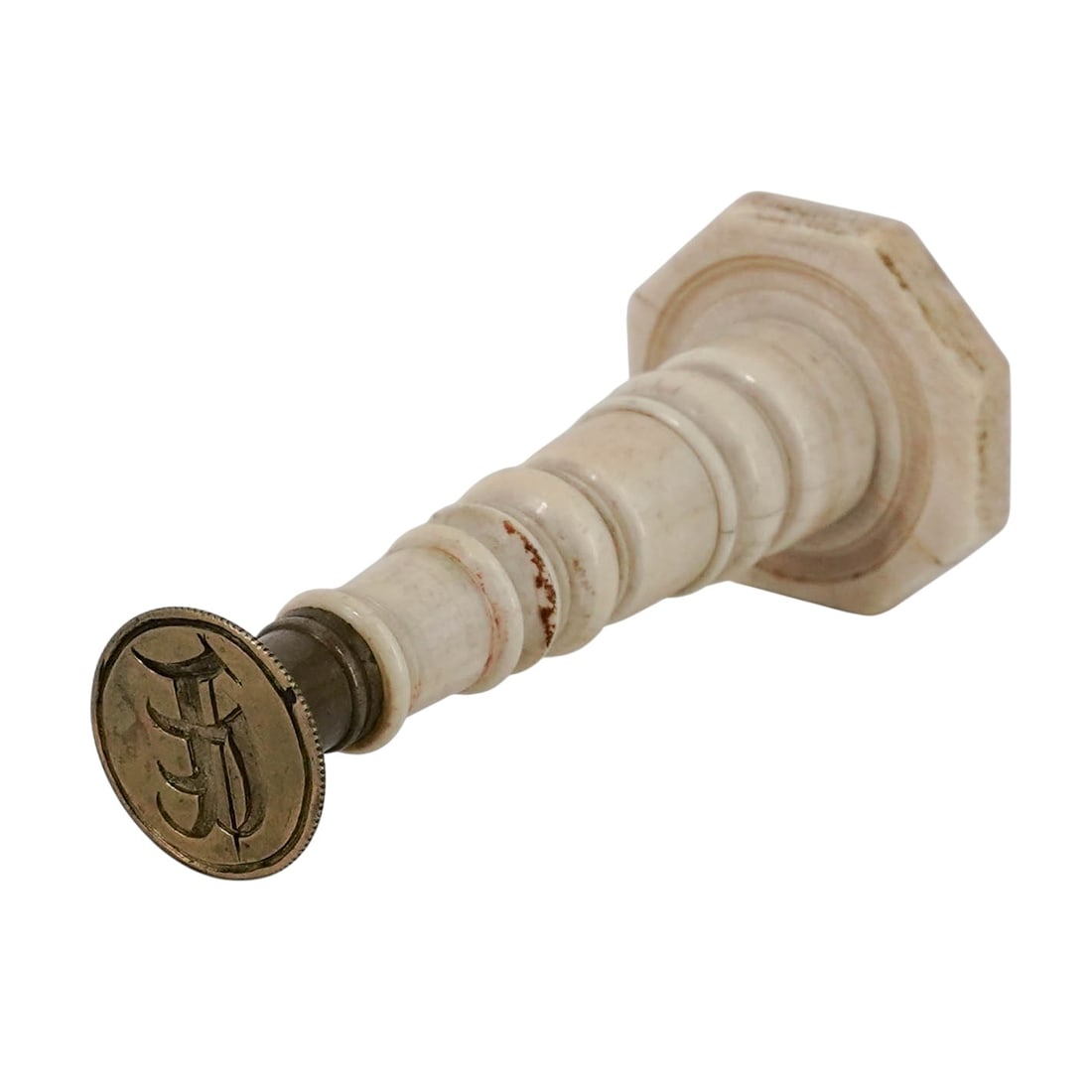 19th Cent. Carved Bone & Brass Wax Seal Stamp (1 of 4)