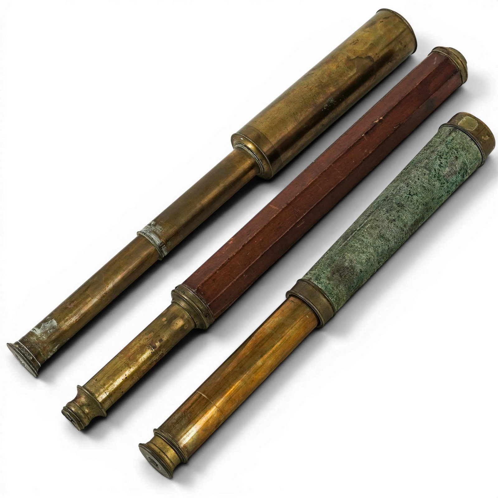 (3pc) 19th Cent. Brass & Wood Naval Spyglasses (1 of 7)