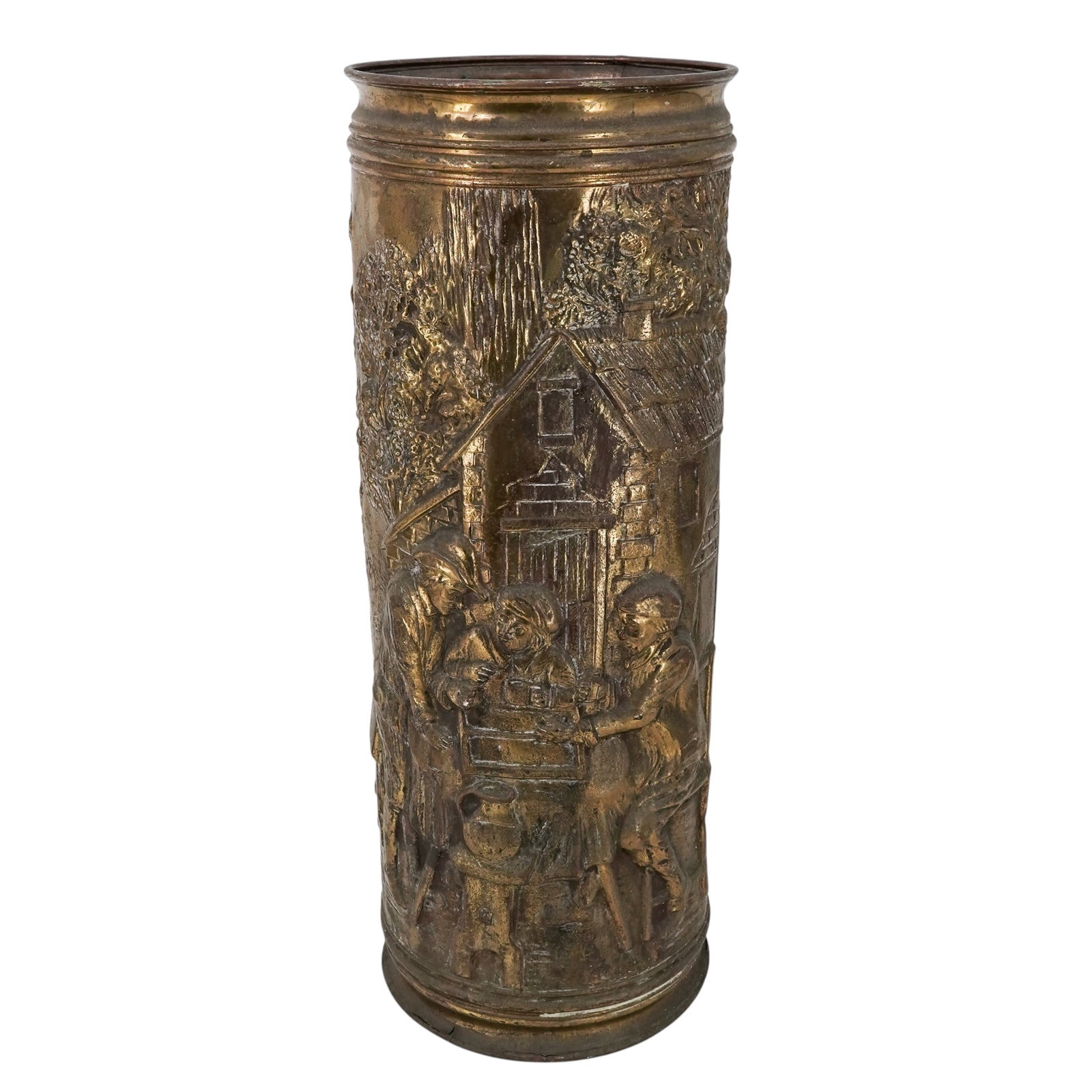 Antique French Brass Repousse Umbrella Stand (1 of 8)