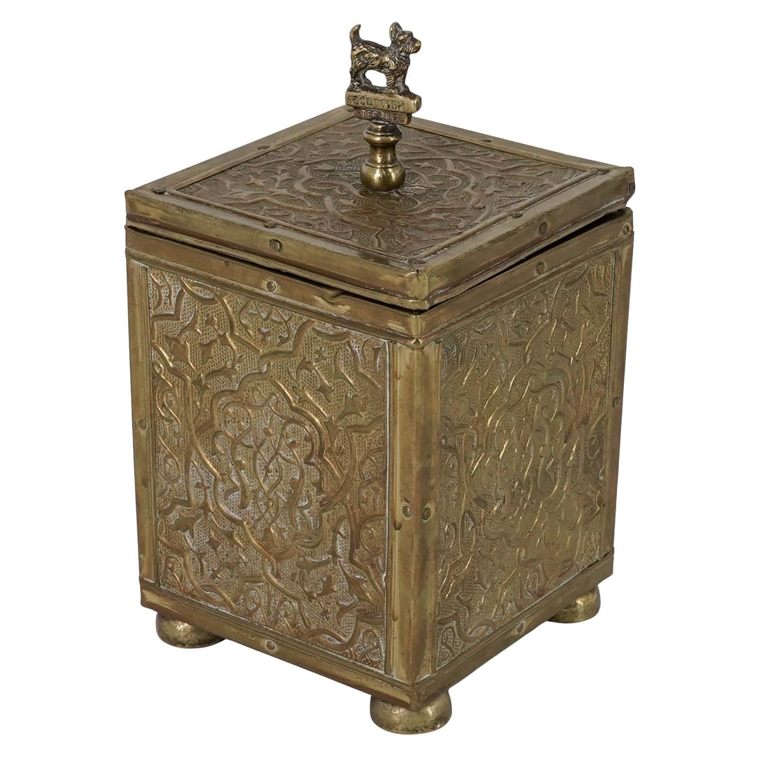 Victorian English Embossed Brass Tea Caddy (1 of 6)