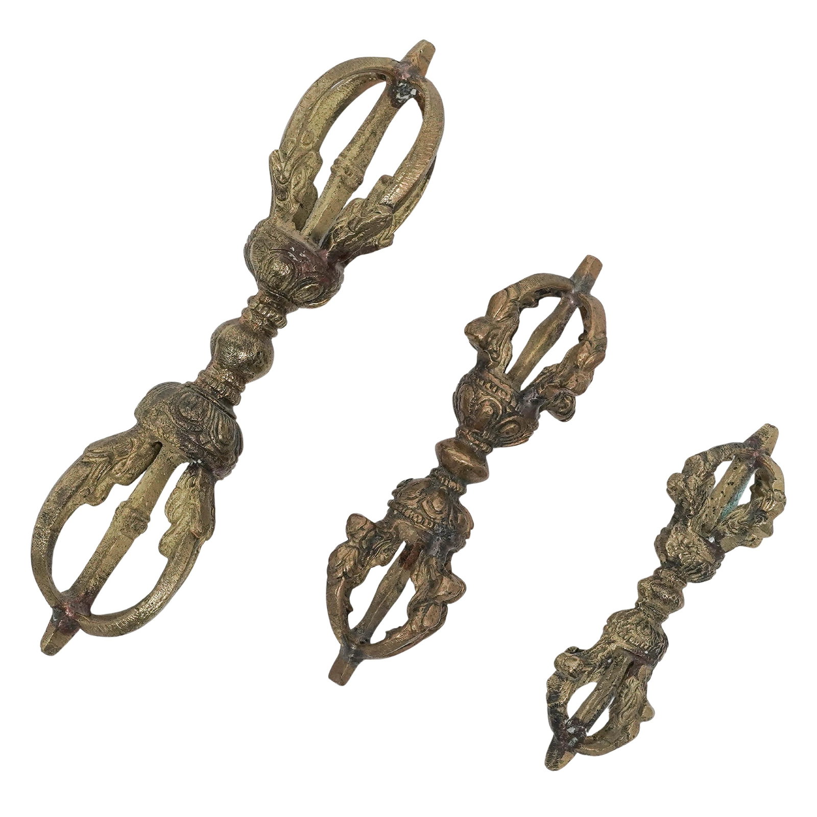 (3 Pc) Vintage Brass Tibetan Dorje (Varja) (1 of 4)