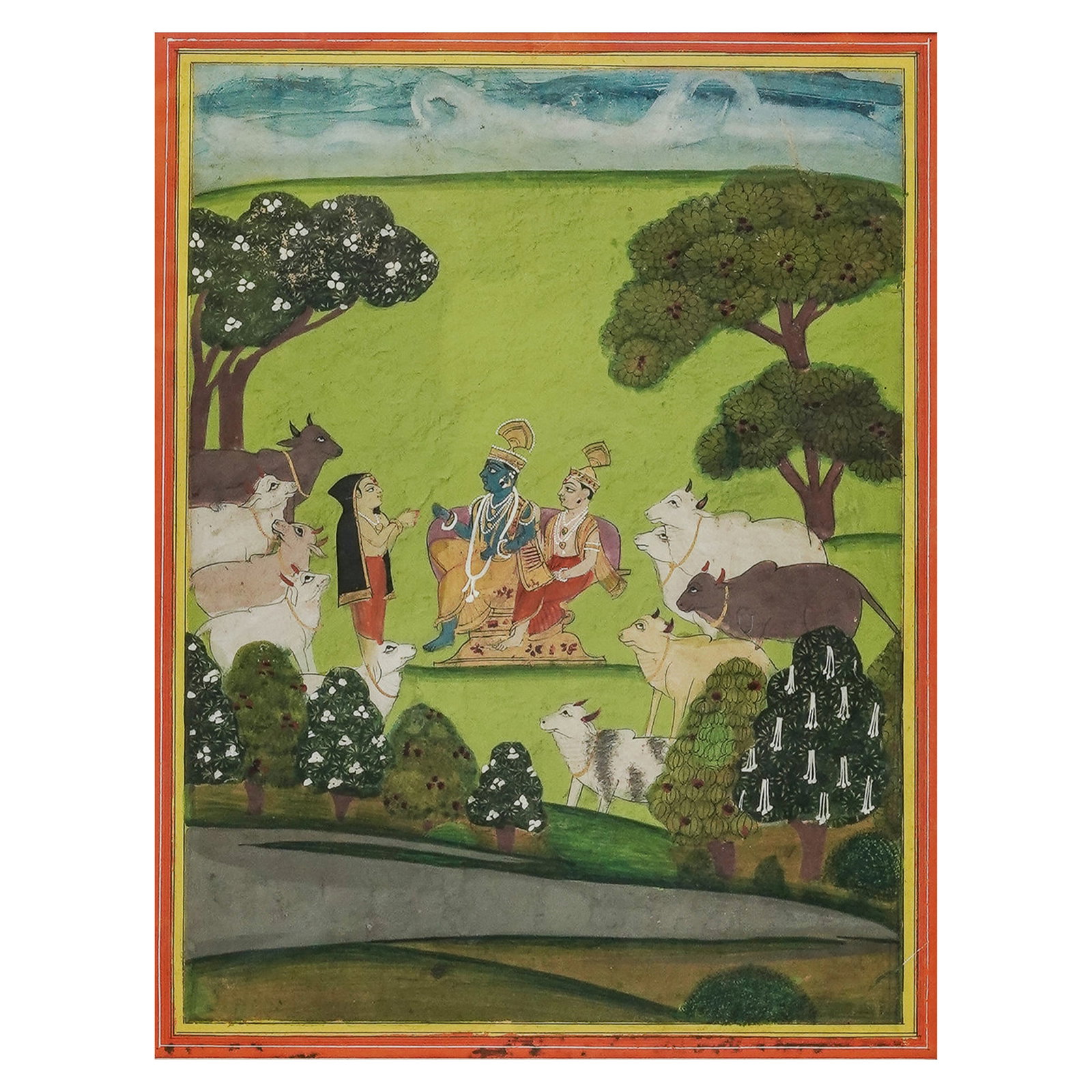 Indian Nathdwara "Rama & Lakshmana" Ink & Gouache Painting (1 of 5)
