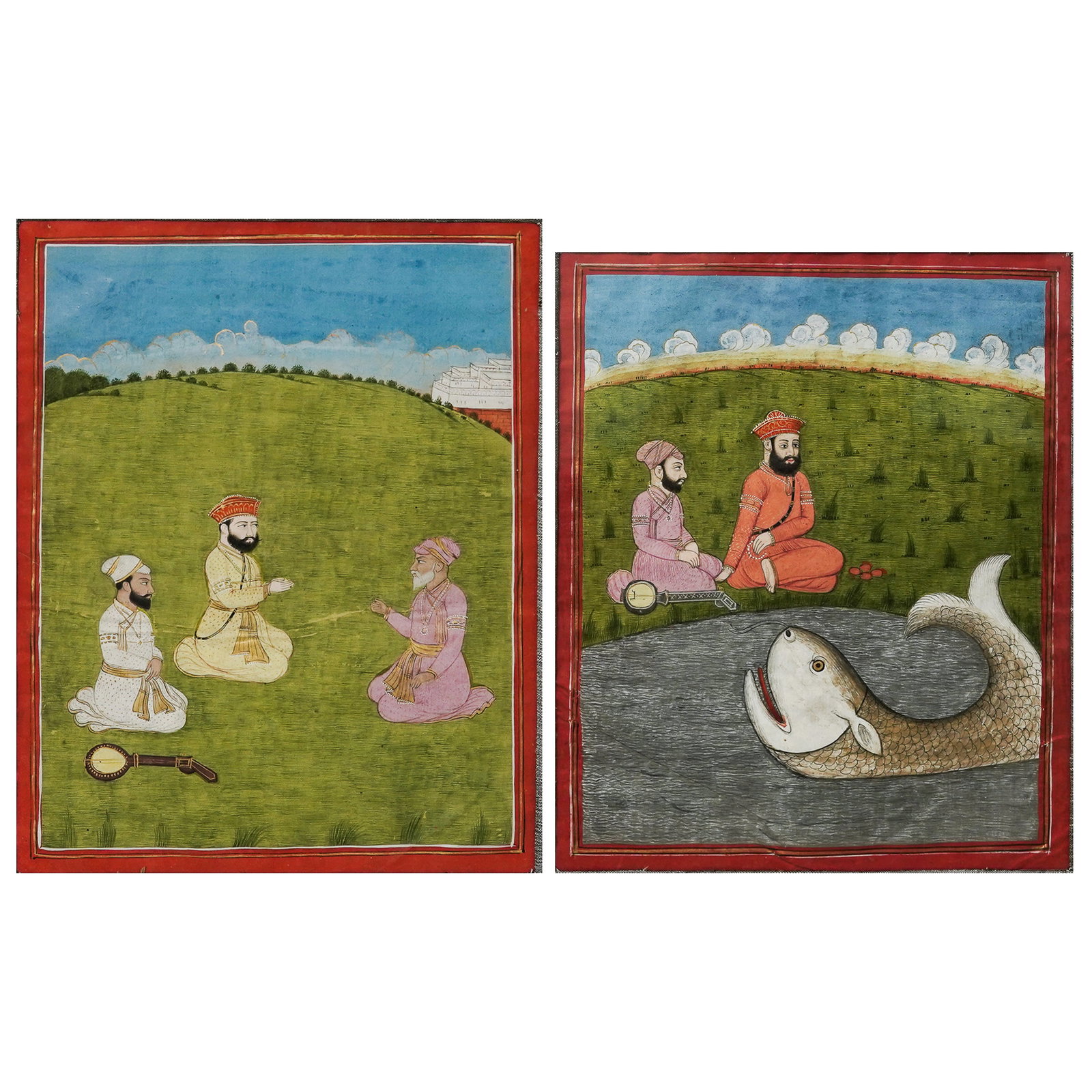 Pair of Antique Indian Ink, Gouache, and Gilt on Paper Illustrations (1 of 7)