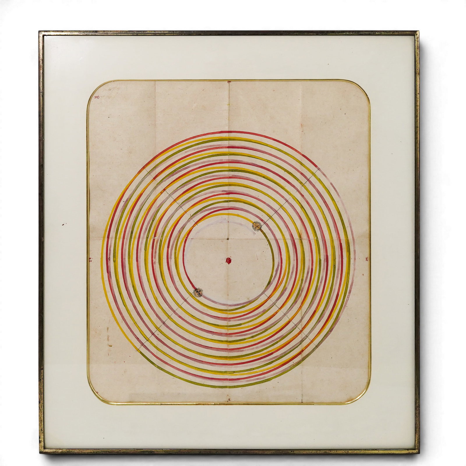Indian Jain Cosmic Diagram, Gouache on Paper: Indian Jain Cosmic Diagram, Gouache on Paper 20th Century, India Indian Jain cosmological diagram rendered in gouache and watercolor on paper, depicting a concentric geometric representation of the Ja