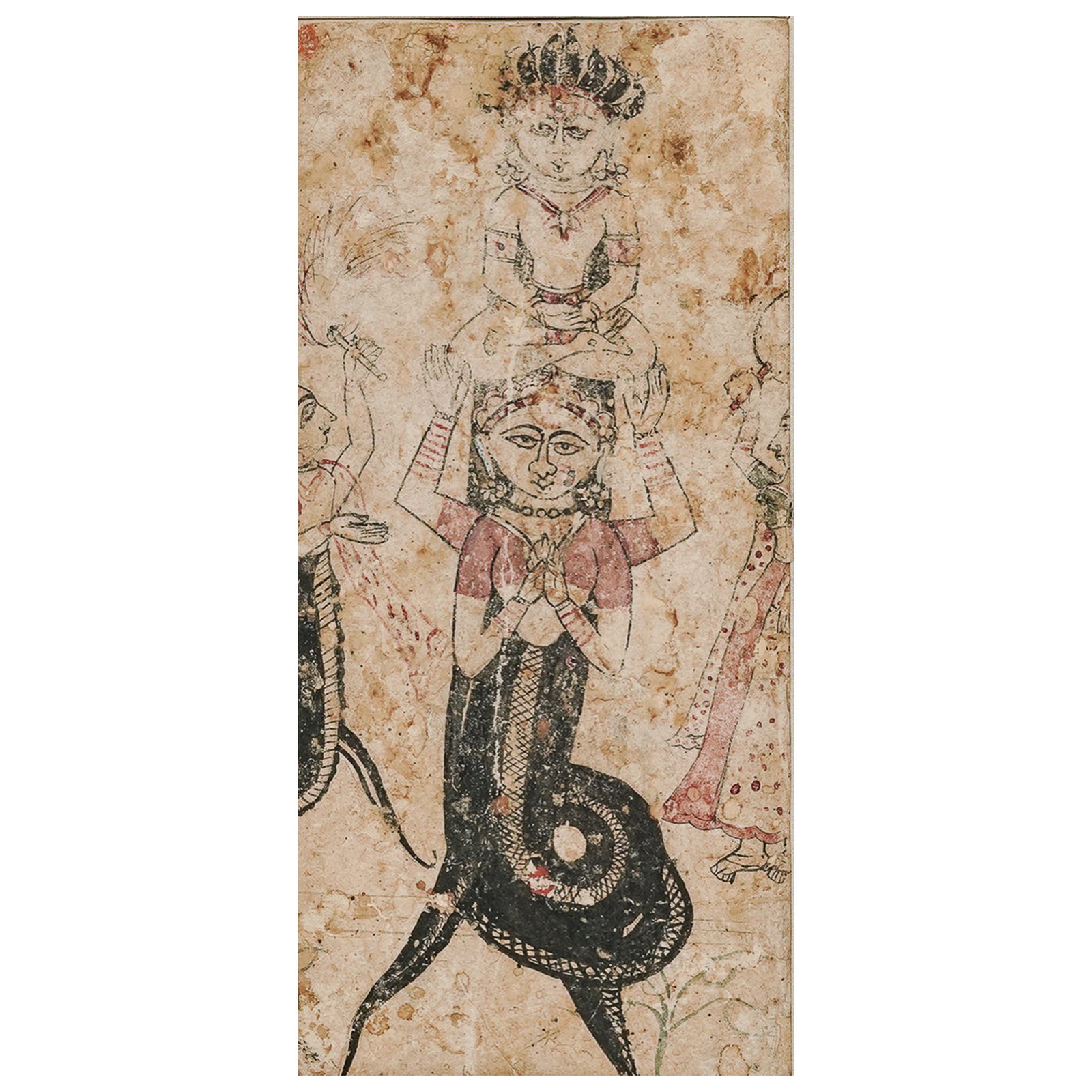 Antique Indian Jain Seated Deity, Gouache on Paper (1 of 4)