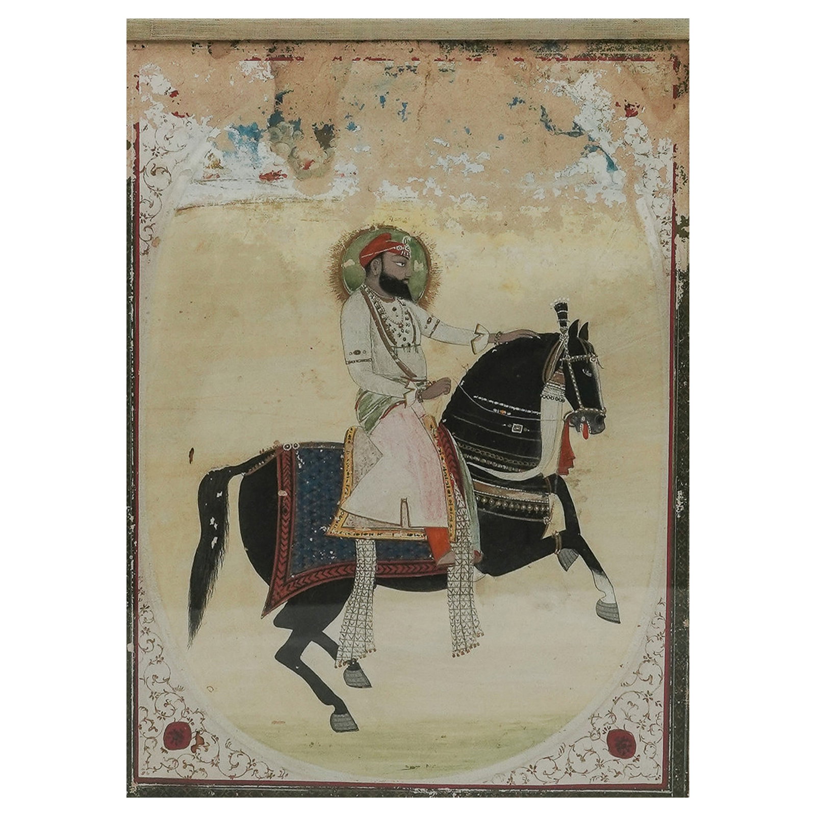 19th Cent. Punjab "Equestrian Portrait of Aurangzeb" Ink & Gouache Illustration (1 of 5)