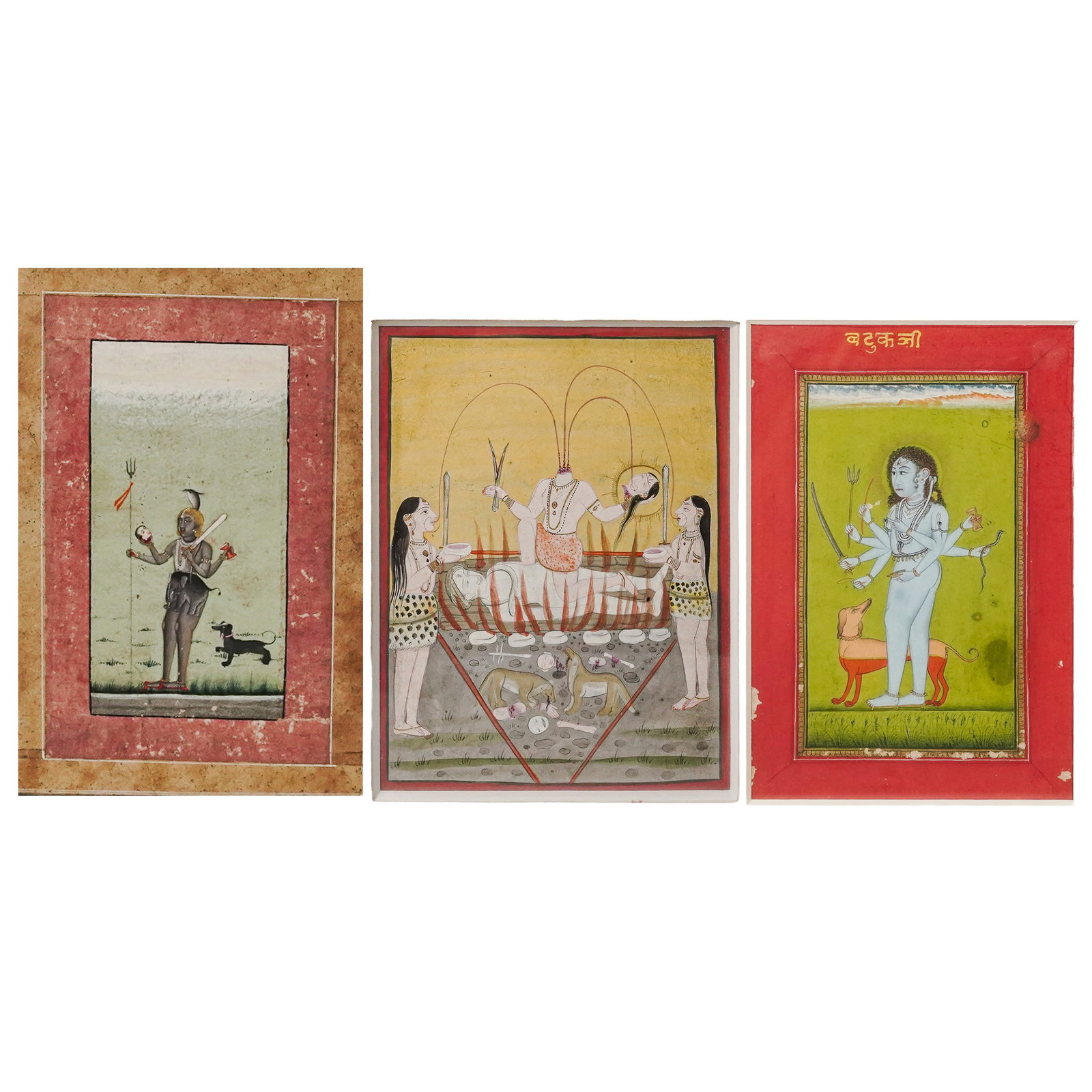 (3 pc) Indian Gauche & Ink: Siddha, Shiva With Dog, and Standing Shiva (1 of 12)