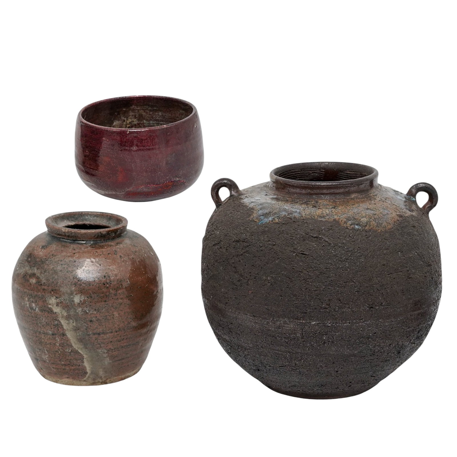 (3pc) Japanese Taisho Stoneware Jar Group (1 of 6)