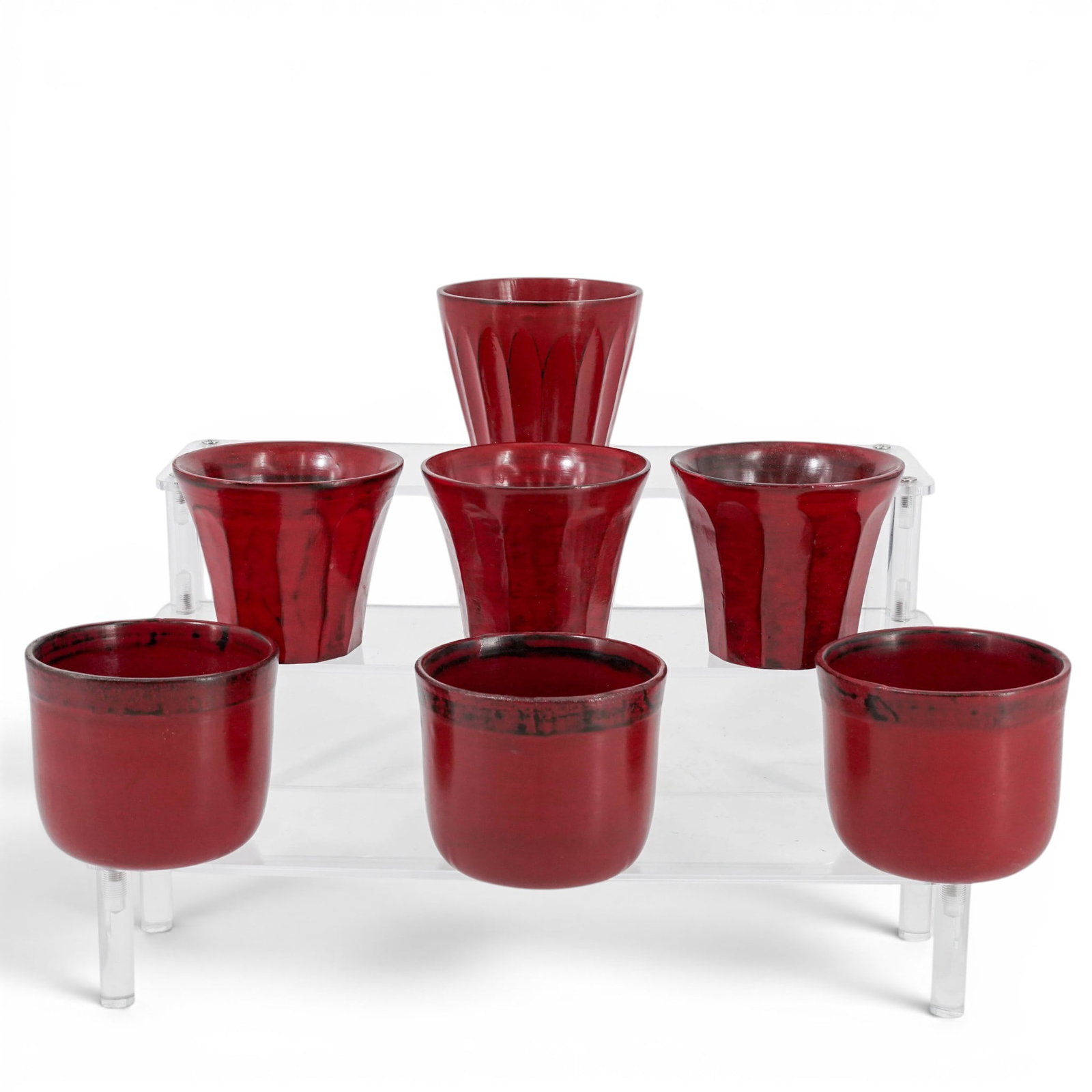 (7 Pc) Japanese Red Lacquered Miniature Tea Cups (1 of 10)