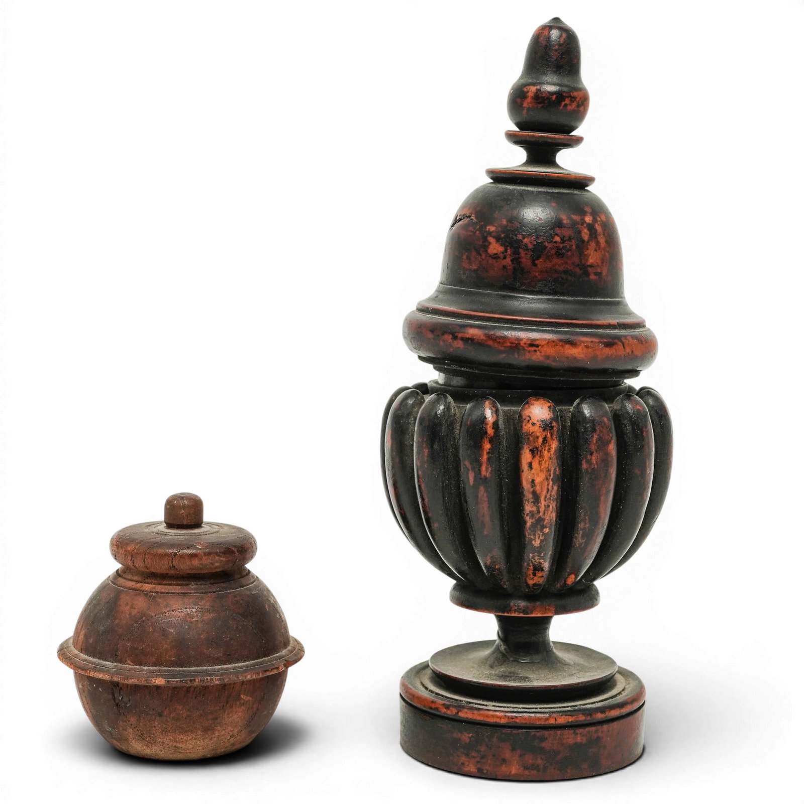 (2 pc) Antique Southeast Asian Wood Carved Finial & Treenware Vessels (1 of 3)